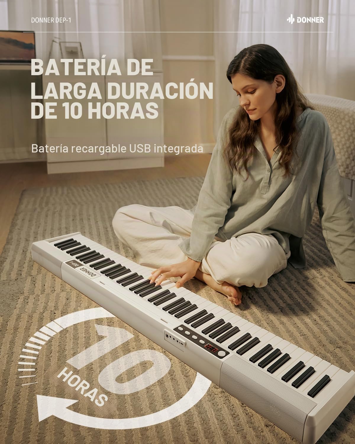 Donner DEP-1 Piano Keyboard de 88 teclas, teclado digital para principiantes, teclas dinámicas, piano electrónico portátil con soporte, pedal de sostenimiento, bolsa de transporte y adhesivo para