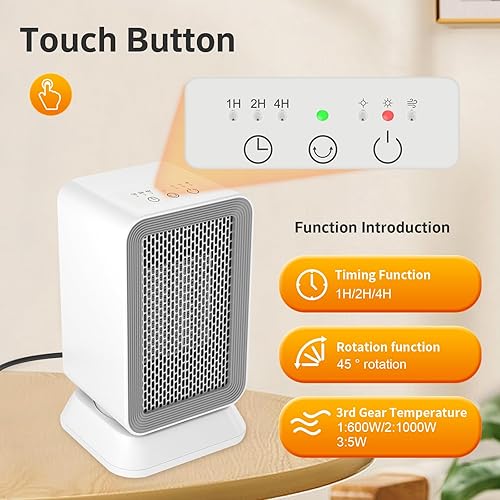 Miniatura 3 de AIDENOEY Calentador de espacio con 3 modos, 1000 W de eficiencia energética, silencioso, mini calentador portátil, calentador rápido de cerámica PTC
