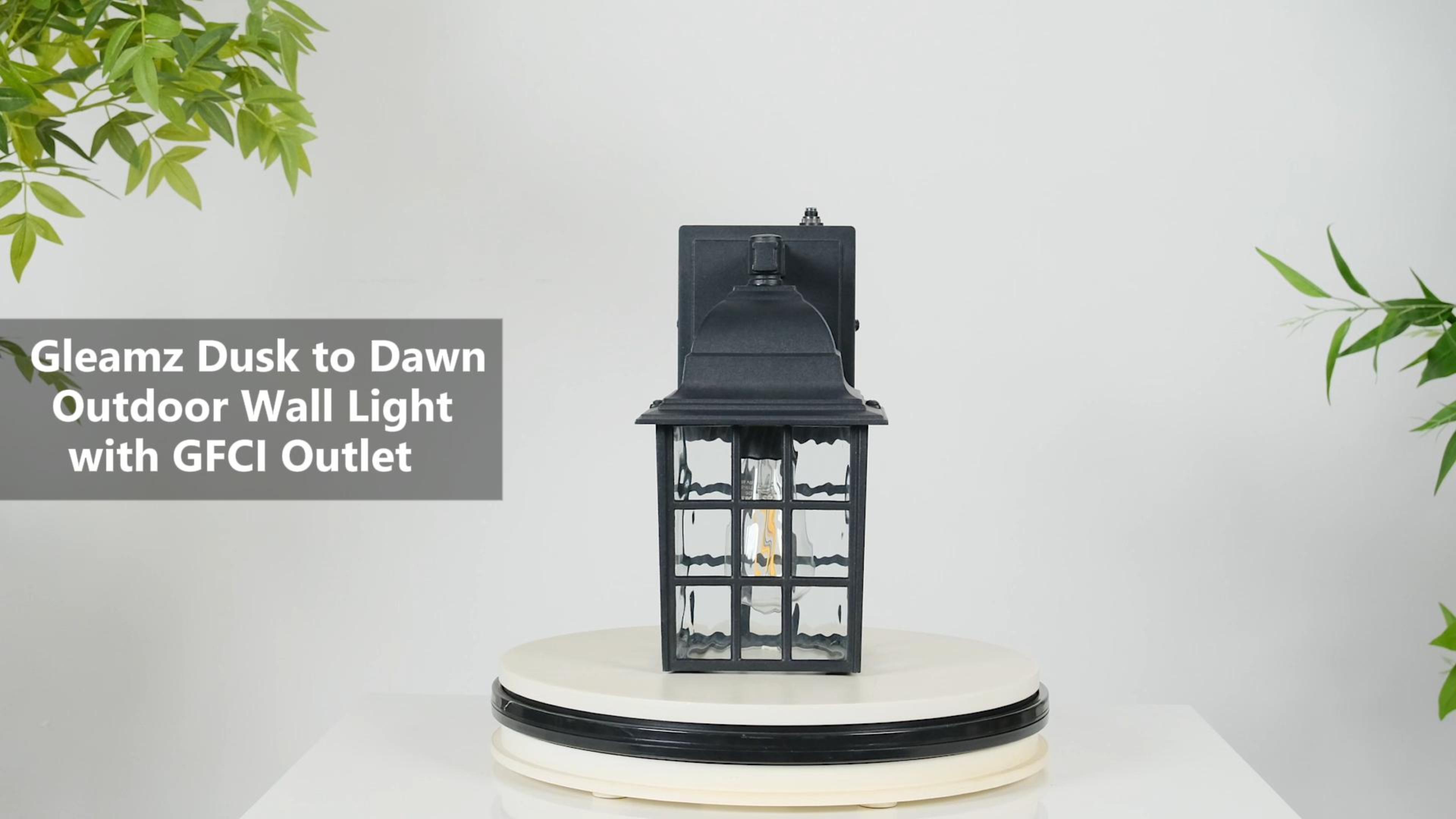 Image of Gleamz Dusk to Dawn Outdoor Porch Light with GFCI Outlet, Farmhouse Oil Rubbed Bronze Gold Trim Exterior Garage Lighting Fixtures Wall Mount for House, Anti-Rust Waterproof Outside Wall Sconce Lantern