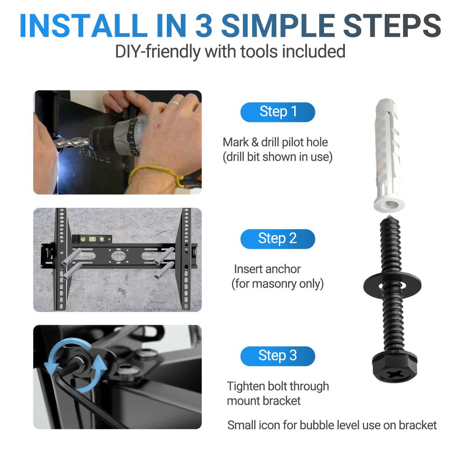 TV Wall Mount Hardware Kit - M8 Bolts & Anchors -5