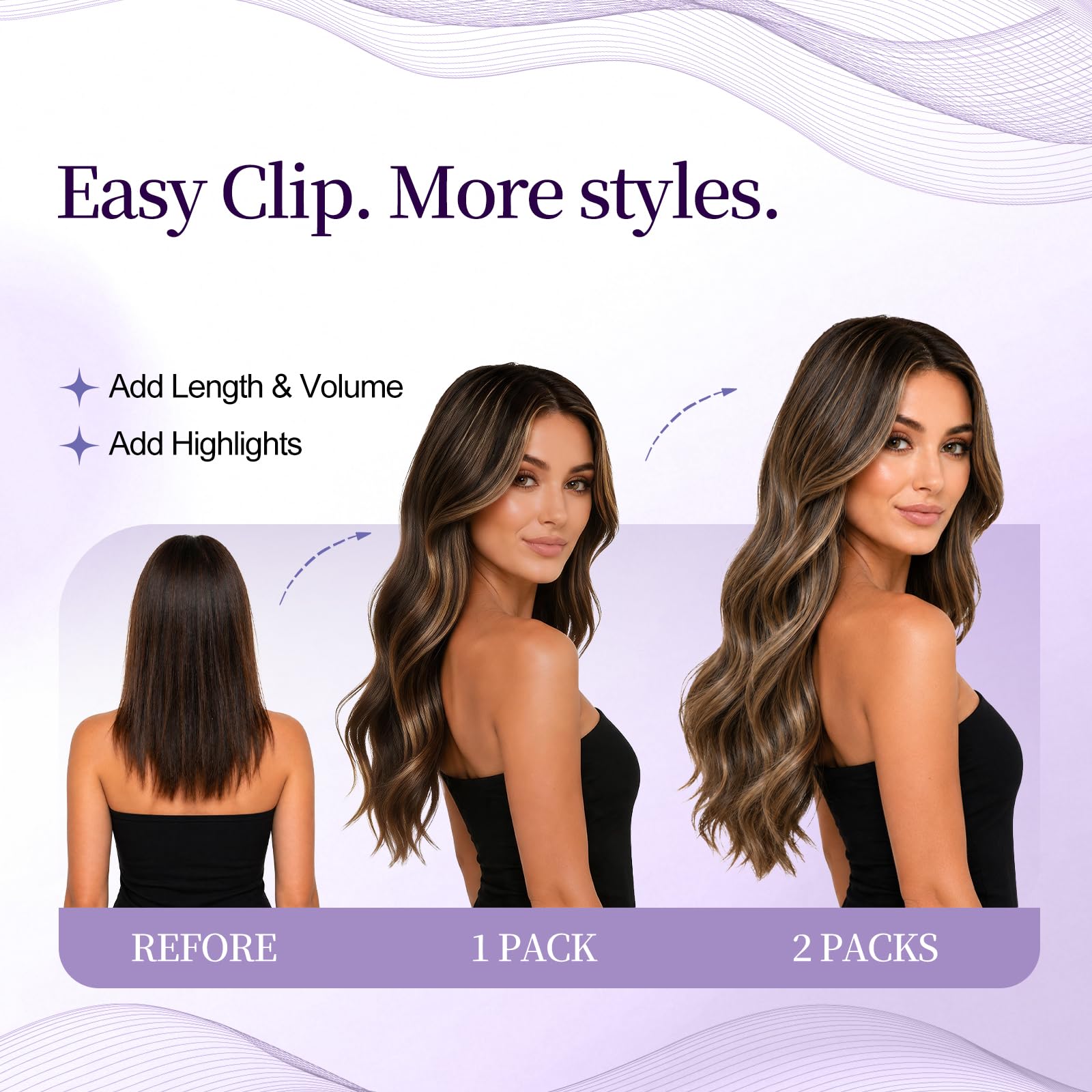 Remy Echthaar Clip in Extensions, Schwarz Menschenhaar #1B 55cm | 120g 7Pcs, Natürliches Schwarz Haar inkl. Klipps, für Volumen & Länge
