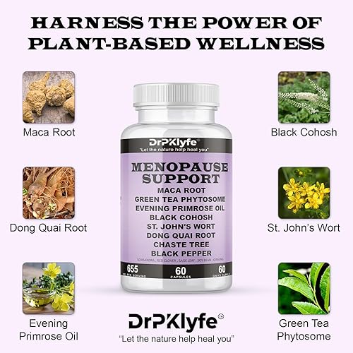 Miniatura 5 de Cápsulas de suplemento de menopausia de 655 mg con maca, té verde, onagra, cohosh negro, dong quai, casteberry, trébol rojo, salvia, hierba de San