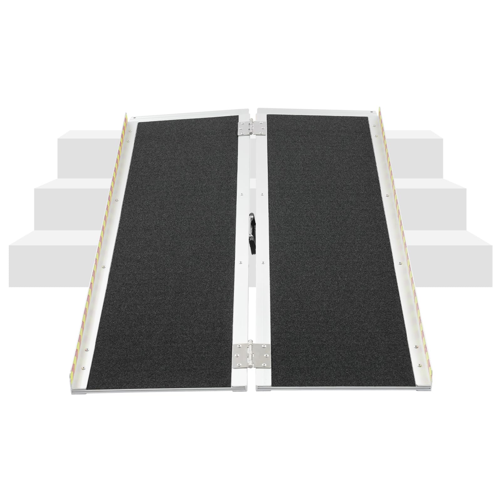 Rampa plegable para silla de ruedas, rampa portátil de aluminio con rieles laterales y carga máxima de 272 kg para escaleras, escaleras, puertas, ruedas de movilidad 72 x 122 cm