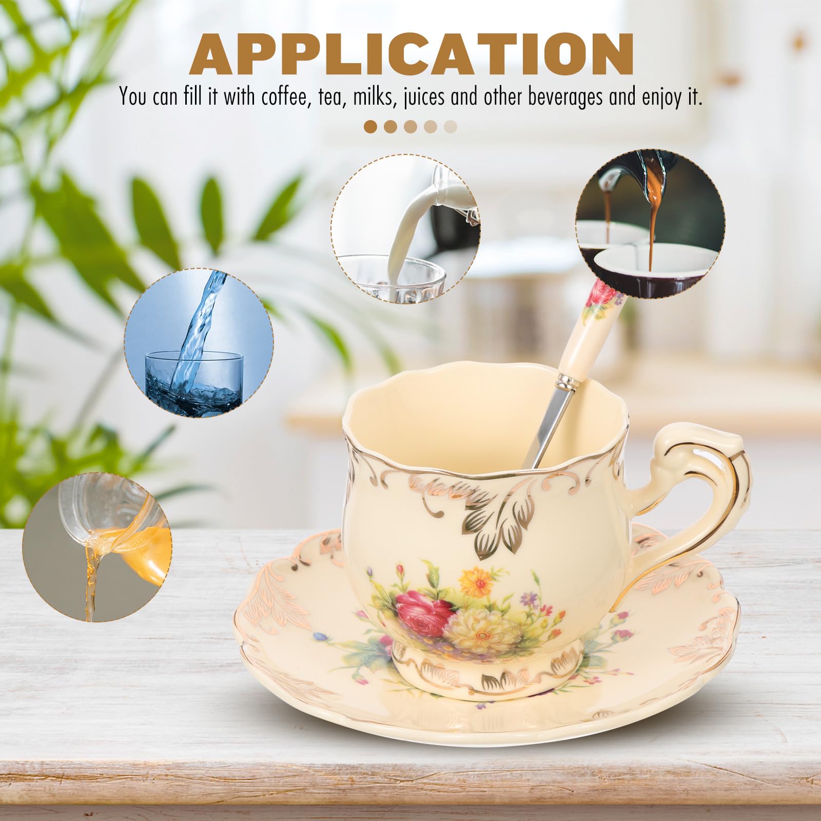 Ipetboom Juego de Taza de Té y Platillo de Cerámica y Acero Inoxidable de 250ml, Diseño Retro y Práctico para Festival y Conmemoración Festiva