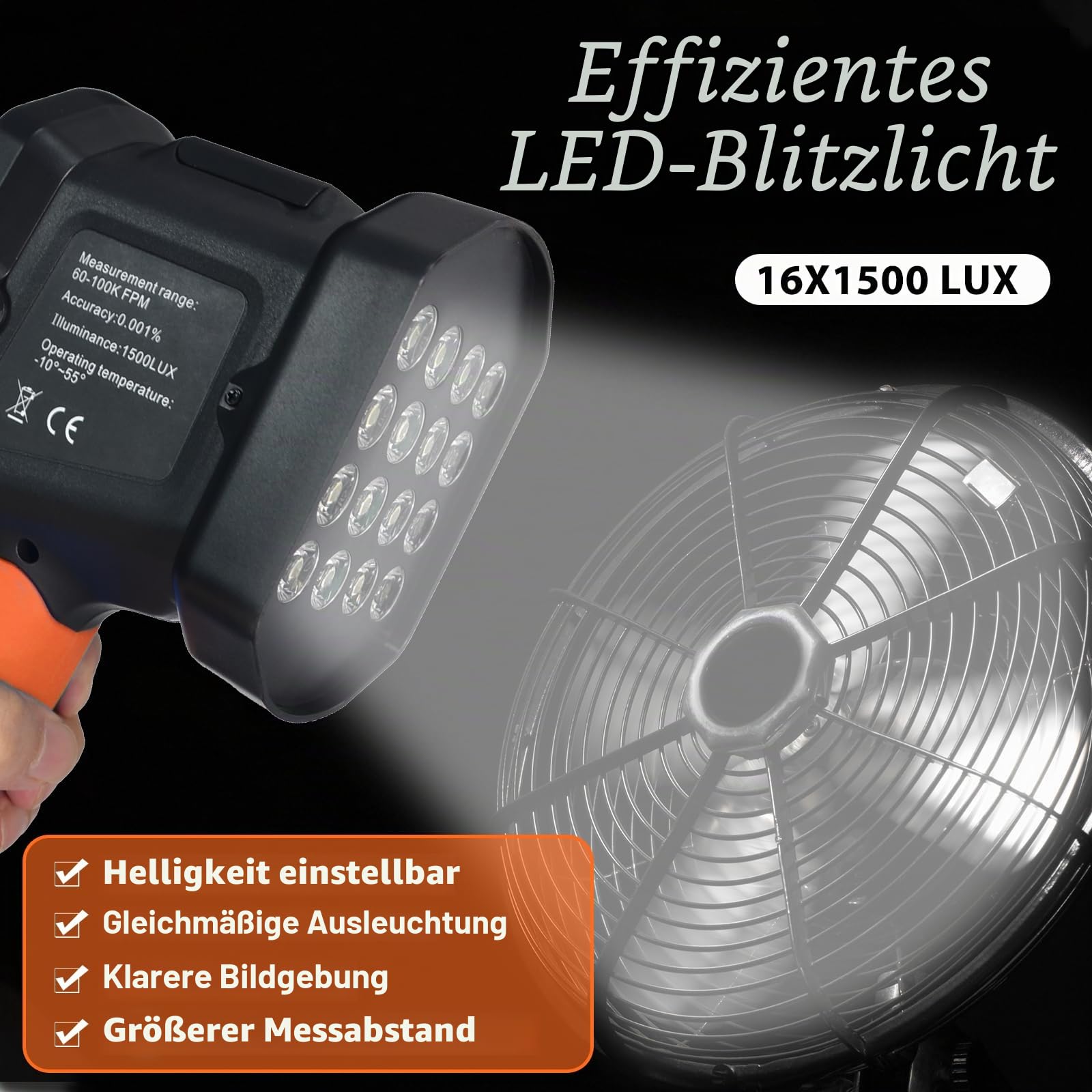 Digital Strobe Tachometer, Kethoz Handheld Stroboscope Speedometer Measure Motor Propeller Rotational Speed 60-100000 U/min mit 0.001%, Phasenanpassung, Akkubetrieben Non-Kontakt Stroboskop KE-8000B