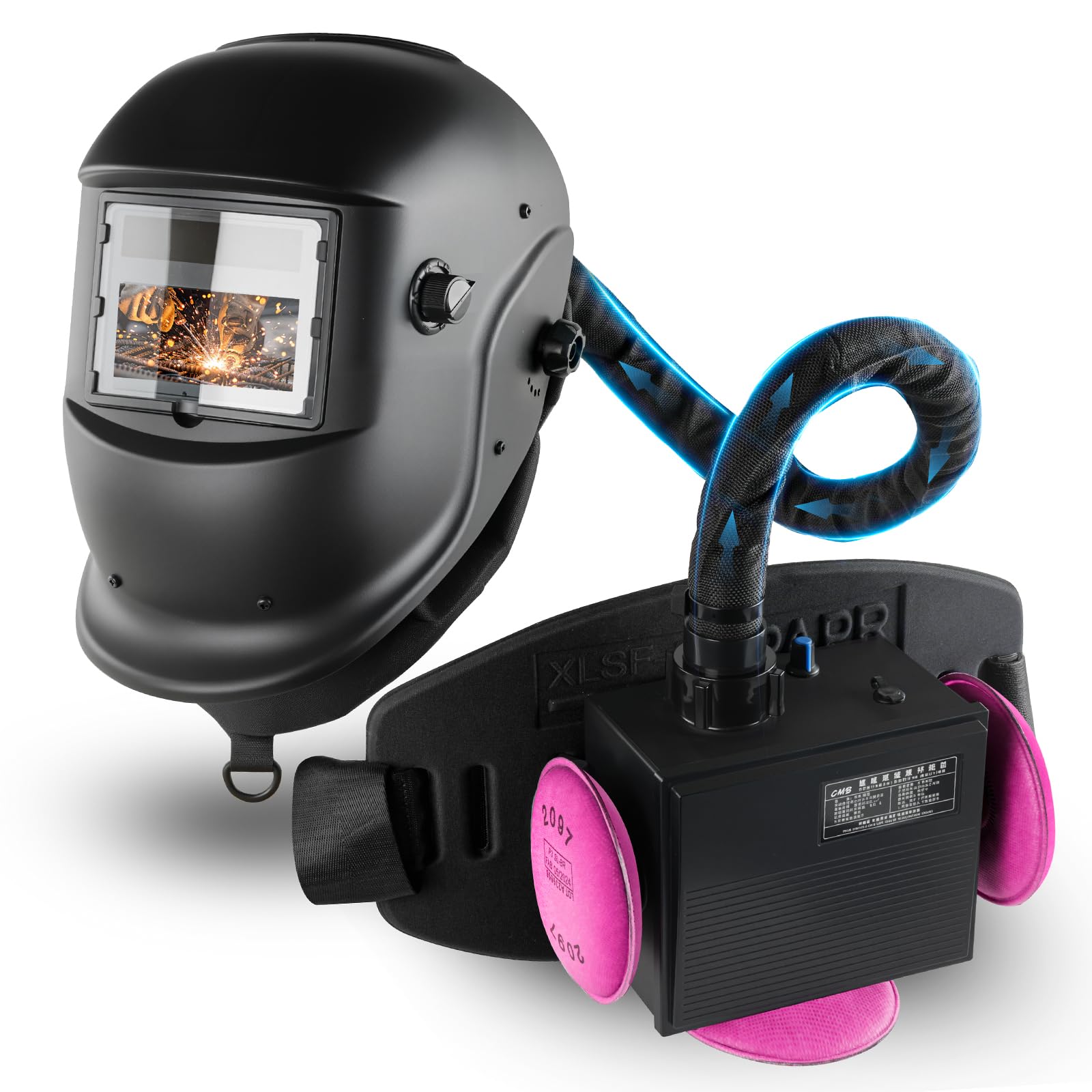 Atemschutzmaske - Solar-Schweißhelm Maske mit Automatischer Verdunkelung und Luftzufuhr, True-Color-Atemschutz Schweißmaske Verbesserter Lichtbogensensor 4/9-13 für WIG-, MIG- und Lichtbogenschweißen