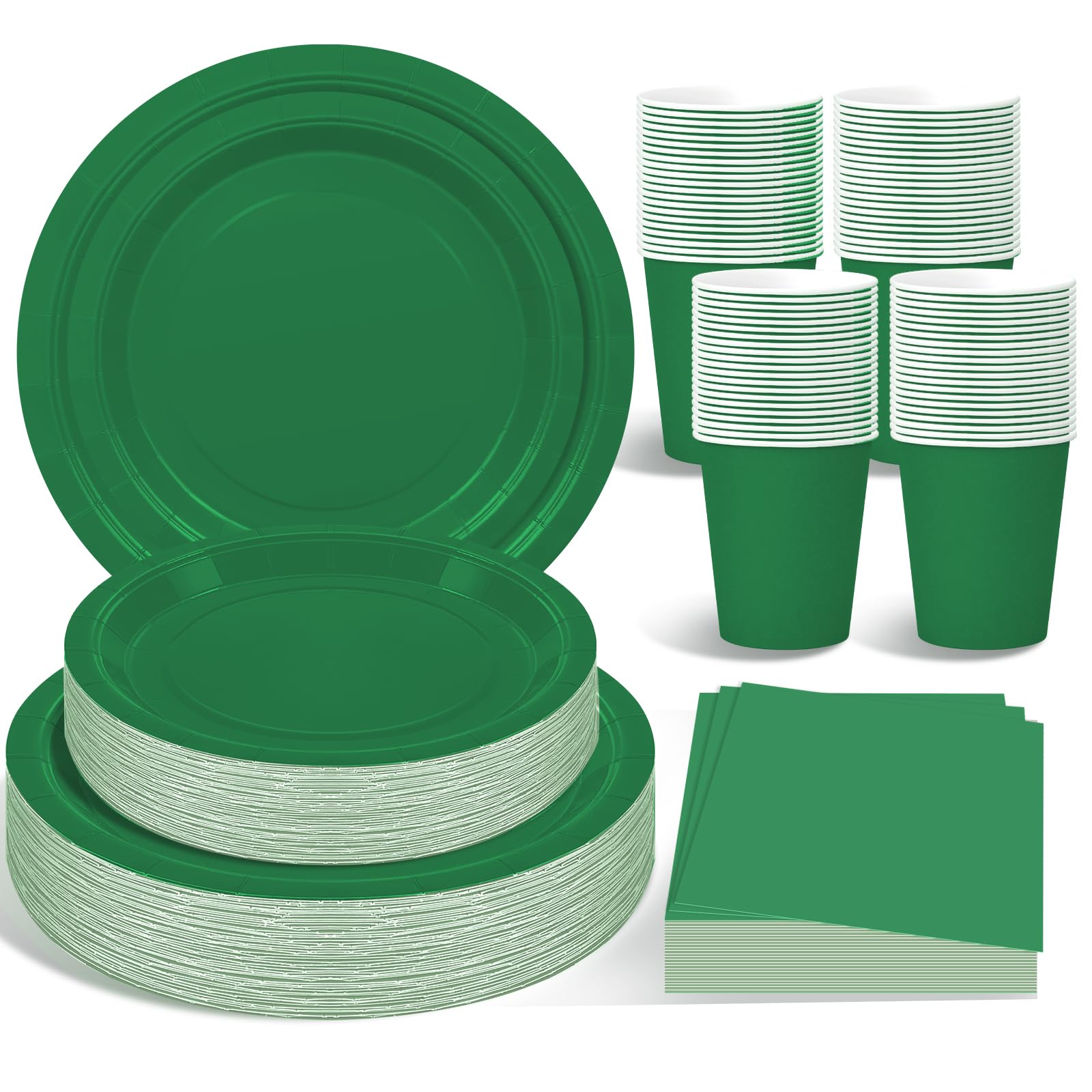 WYTAOHZL 200PCS Green Plates and Napkins Party Supplies with 7 Inch and 9 Inch Disposable Party Paper Plates Napkins Cups for Birthday Shower Parties
