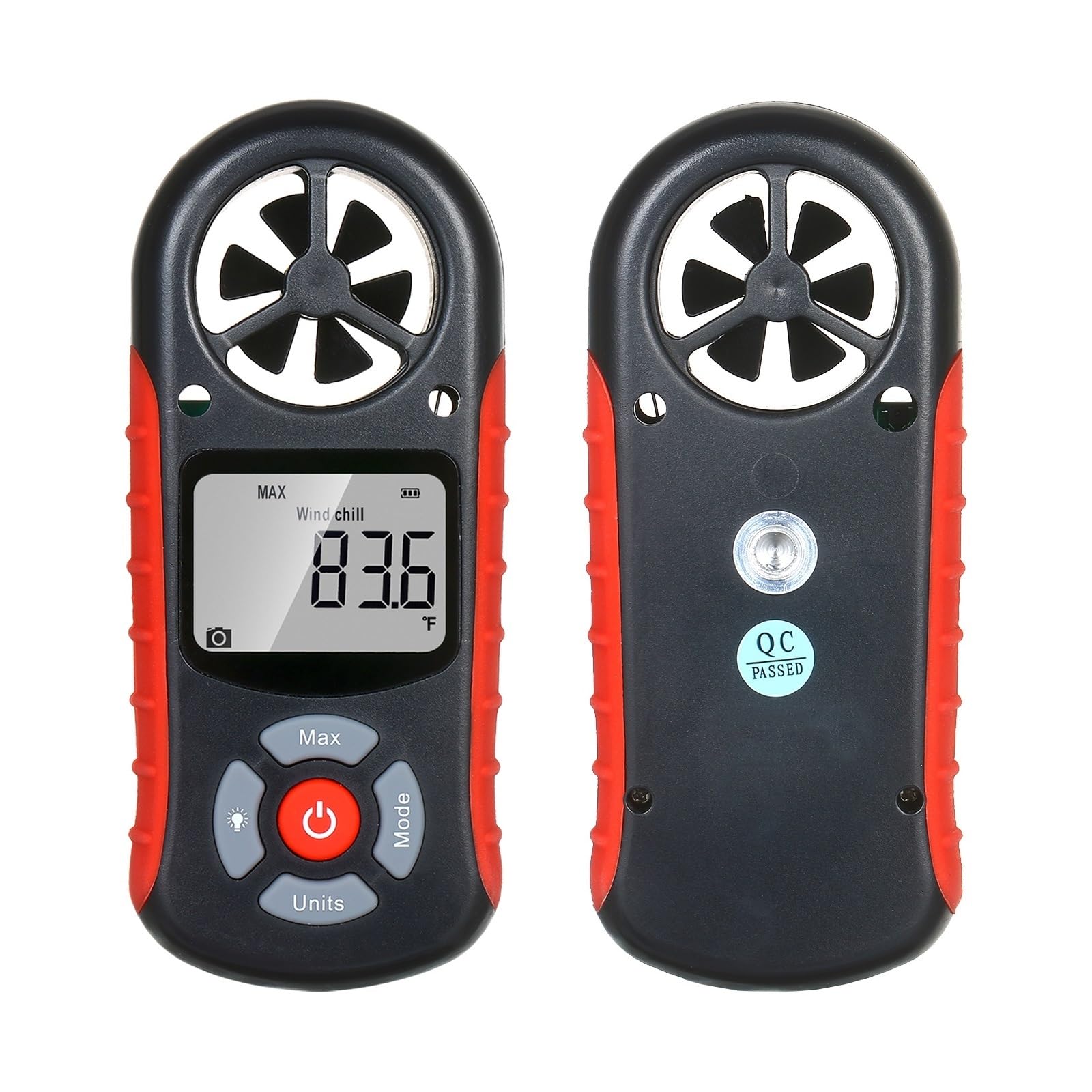 Este anemómetro digital 8 en 1 es un anemómetro portátil que mide la velocidad del viento, la temperatura y la sensación térmica. Cuenta con una pantalla LCD retroiluminada.