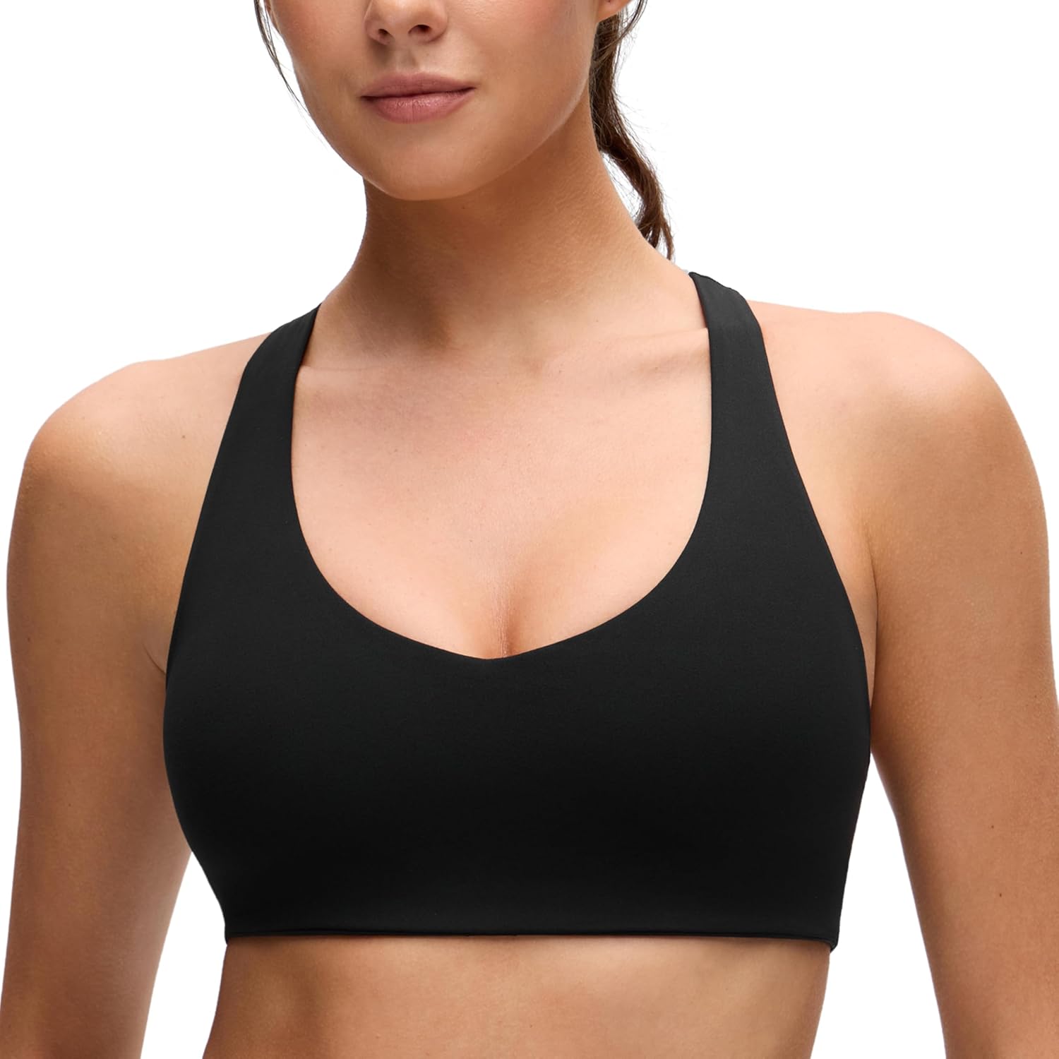 CRZ YOGA Butterluxe Racerback Sports Bras for Women - V Neck Supportive Padded Wireless Athletic Yoga Crop Top