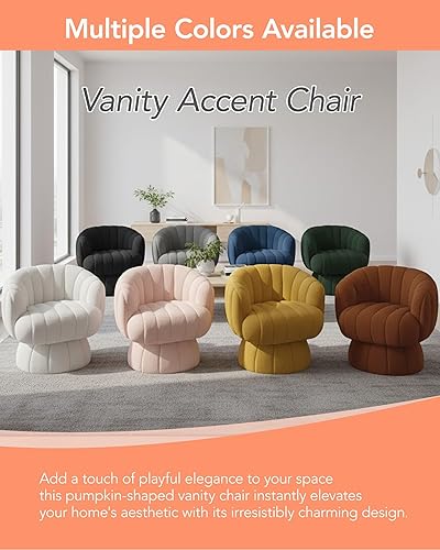 Miniatura 8 de Vanity - Silla giratoria de 360 grados, silla de maquillaje redonda de felpa moderna de mediados de siglo, silla de reposo relajante y cómoda, ideal