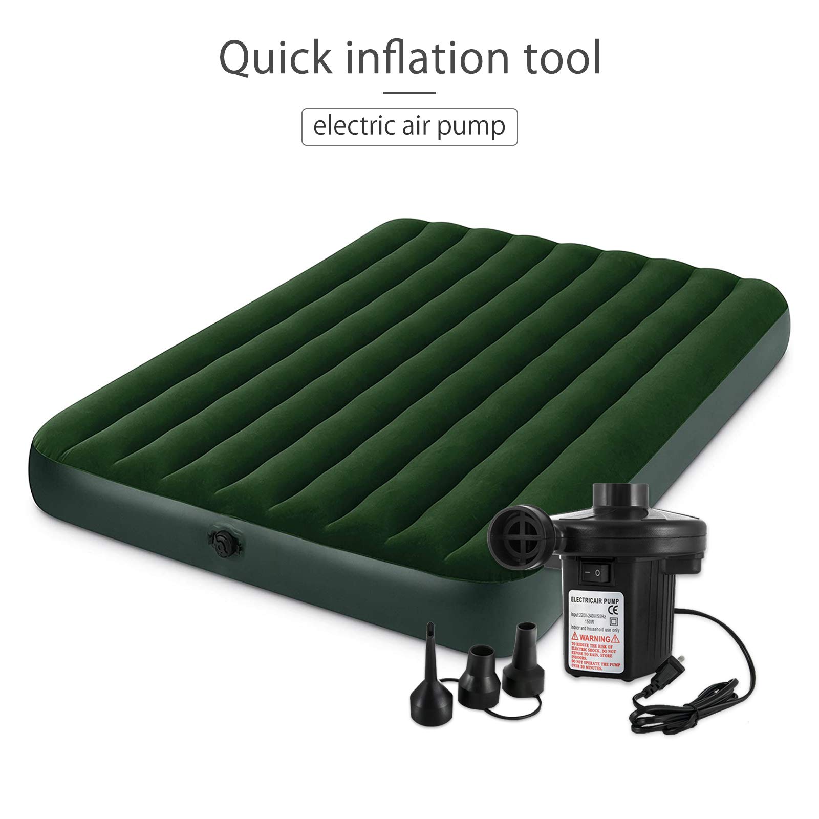 Air Pump Electric Portable Inflator for Inflatable Mattress Pool Boat Raft Swimming Ring Sofa Kayak Toy 110V AC/DC 12V with 3 Nozzles