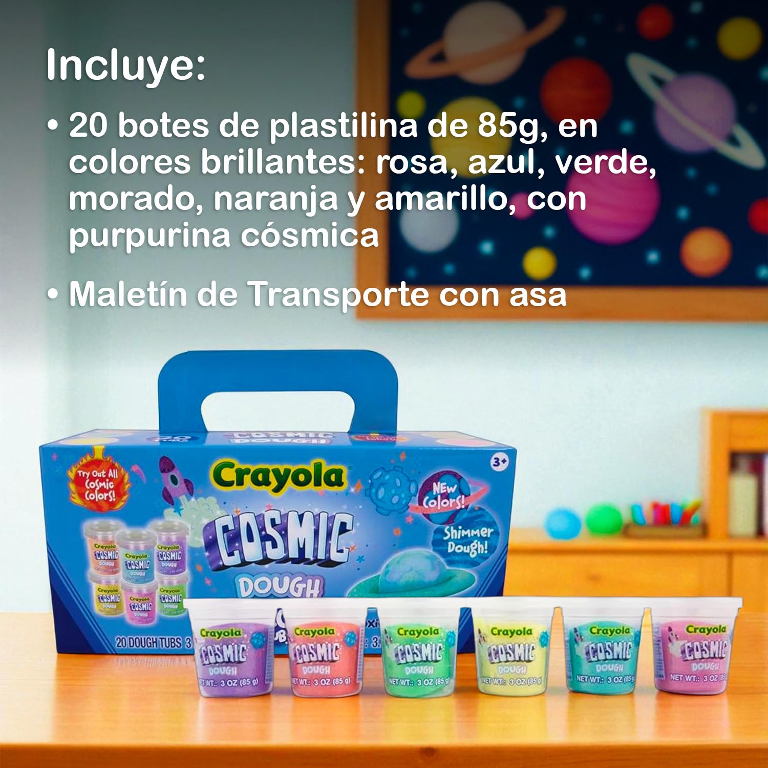 Cefa Toys - Plastilina Crayola Cosmic - Pack 20 Botes 85g c/u - Masa Moldeable Brillante - No Tóxica - Maletín de Transporte Incluido - Apto para Niños a Partir de los 3 Años