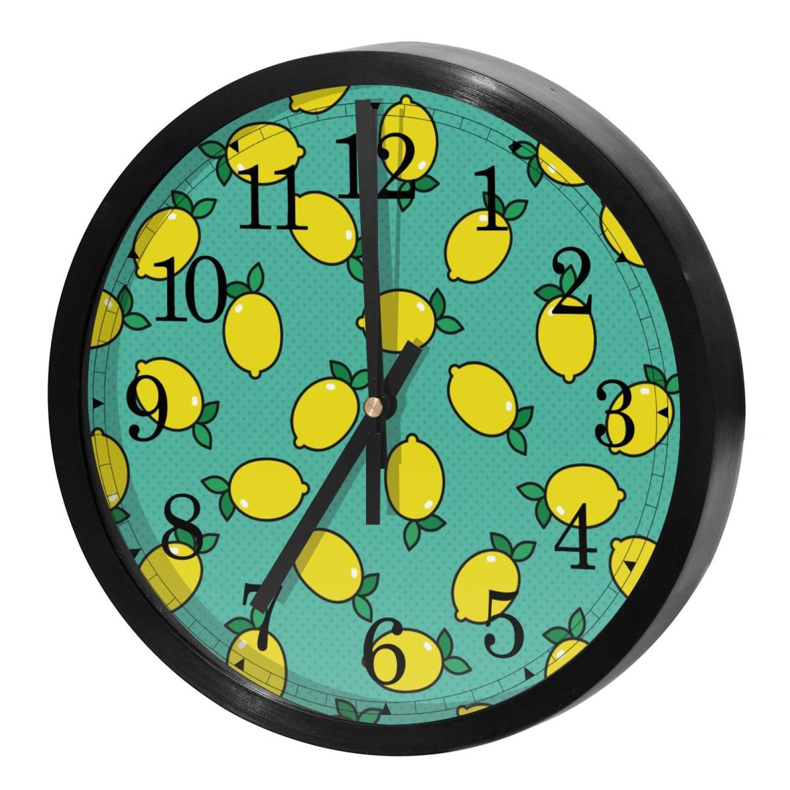 Horloge murale silencieuse contre les insomnies horloge ronde à piles motif citron vert
