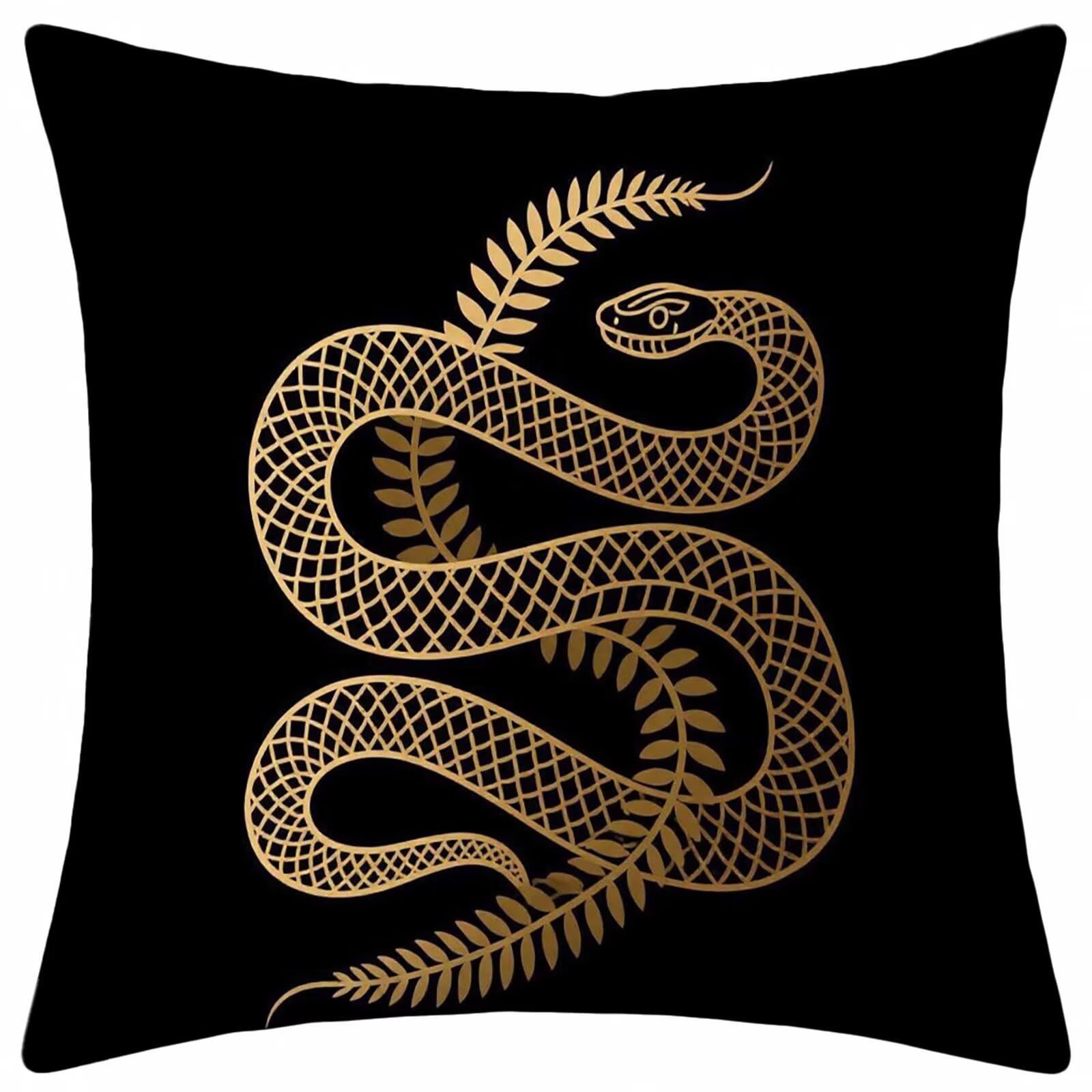 Fundas cojines 60x60 negro con diseño de serpiente en terciopelo suave y cremallera