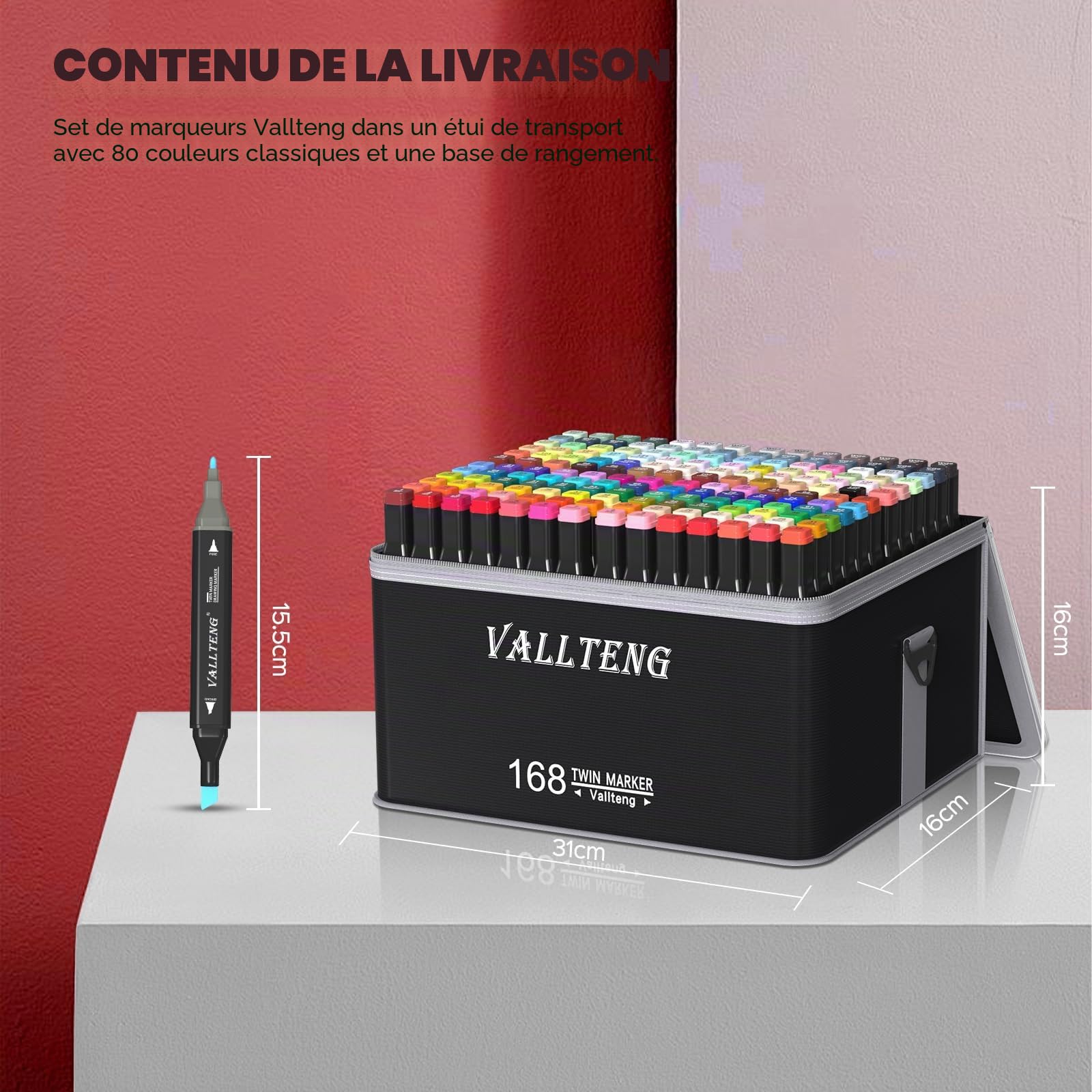 Vallteng Feutre a Alcool 168 Couleurs, Pointe Double Feutres à Alcool Marqueurs Pinceau et Ciseau Burin Pour Adultes Peinture, Griffonnages Enfants, Animation Art Esquisse
