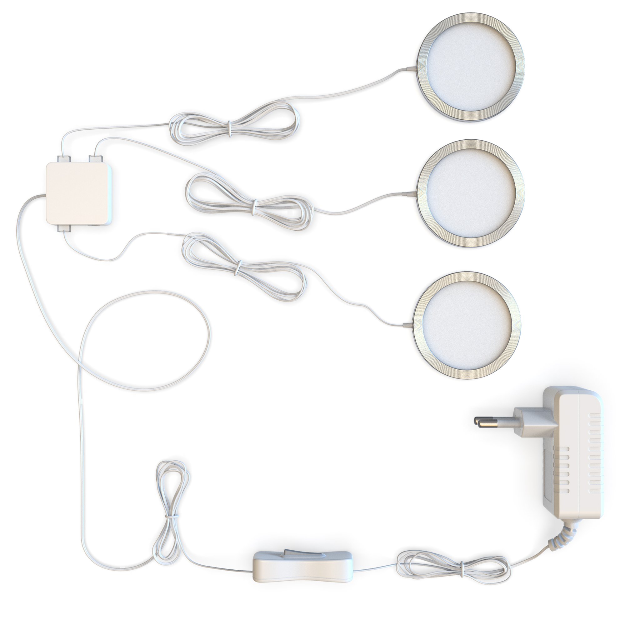 B.K.Licht - 3er Set Unterbauleuchte mit Kabelschalter, warmweiße Lichtfarbe, je 1,8W, Unterbaulampe Küche, LED Lichtleiste Küche, Schrankbeleuchtung, LED Lampe, 5,9x0,95 cm, Aluminiumfarbig