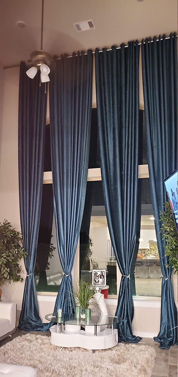 Ikiriska Extra Long Velvet/CHENELLE Curtain Wide drape12 13 14 15 16 17 feet Brown Green Gray Wine Beige Custom Made 2 Story Free Swatches (Beige, 144" L)