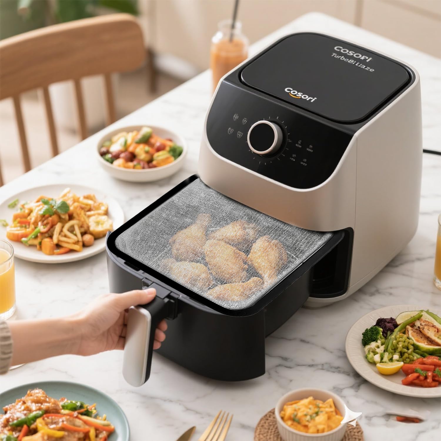 Magnet-Spritzschutz Heißluftfritteuse Airfryer Zubehör für Philips HD9285/ HD9270 (6.2L-7.2L) & Cosori 5.5L/6L/6.2L/10.8L, Hitzebeständig, Effektiver Schutz für Heizspirale, 22 x 21 x 0.5cm (Grau