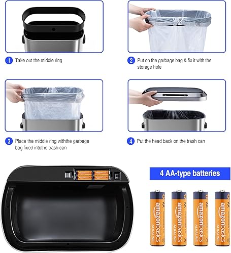 Miniatura 3 de Bote de basura automático inteligente de 13 galones de 50 litros con tapa, cuerpo grueso de acero inoxidable y tapa de sensor sin tacto súper