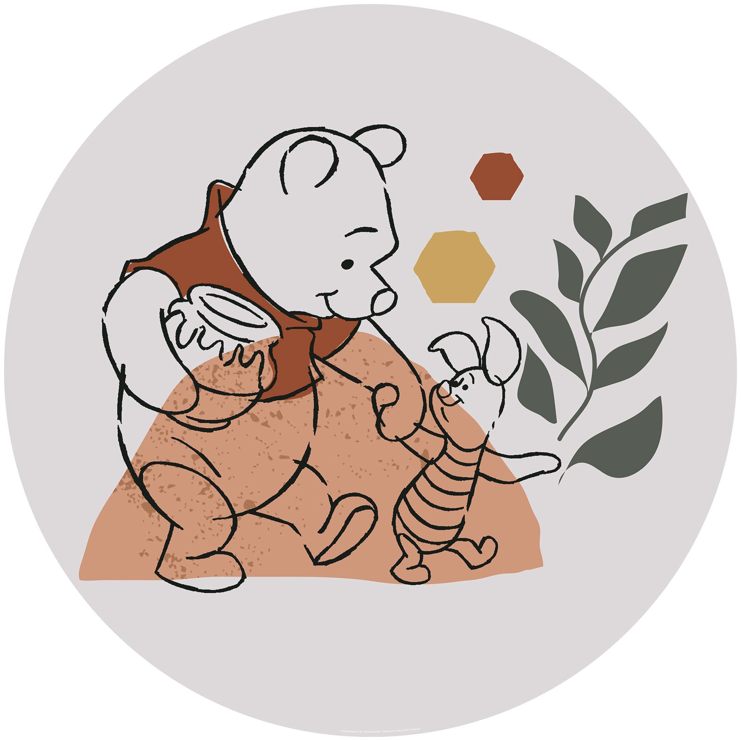 Disney Komar DOT runde und selbstklebende Vlies Fototapete von Disney - Winnie Pooh Soulmate - Ø Durchmesser 125 cm - Babyzimmer, Kindertapete, Kinderzimmer, Wandtattoo - DD1-036