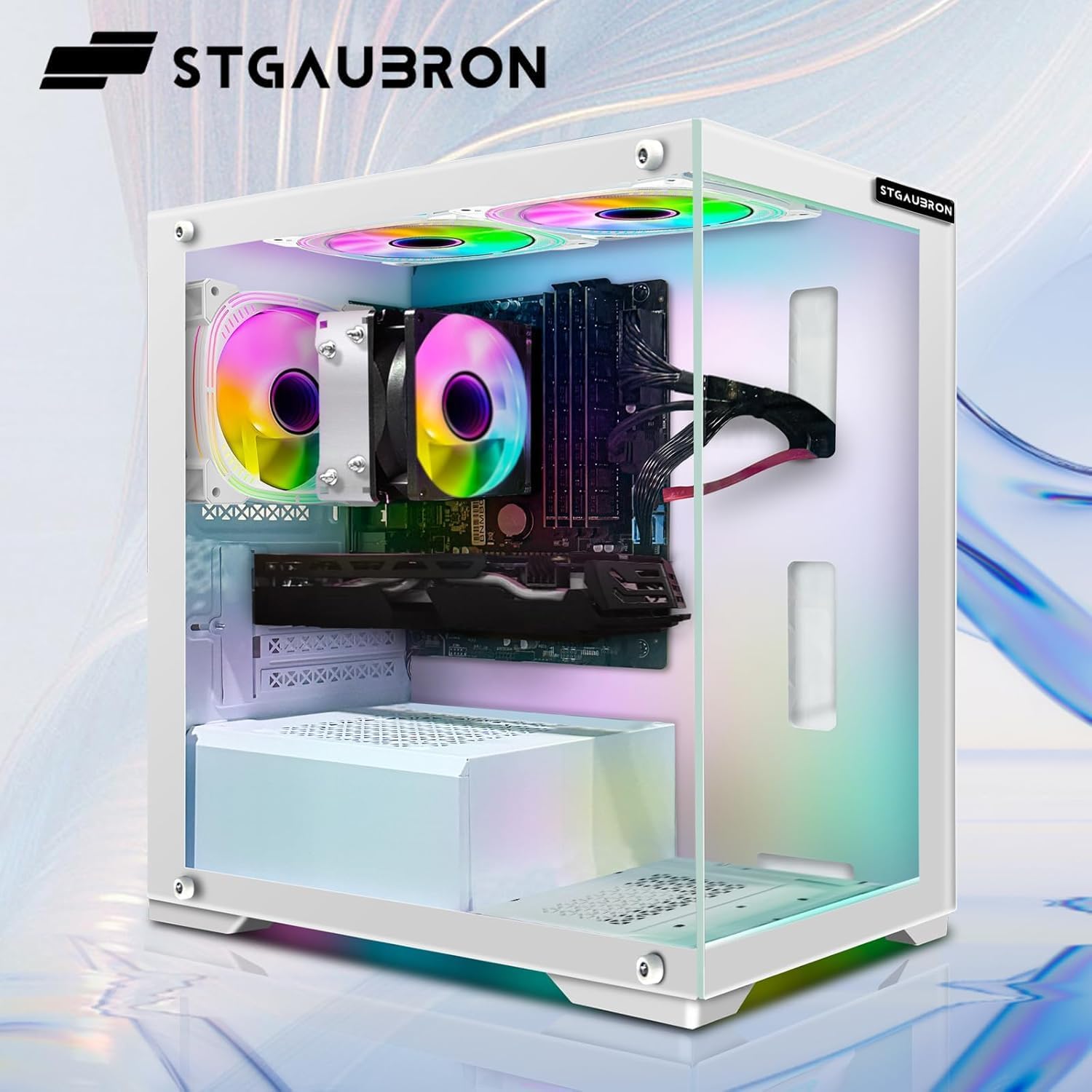 71xuomvbS7L._AC_SL1500_ STGAubron Gaming PC Computer Desktop, Radeon RX 590 8G, AMD Ryzen 3 3200G 3.6GHz, 16G DDR4, 512G SSD, 600M WiFi, BT 5.0, RGB Fan x3, Windows 11 Home,White