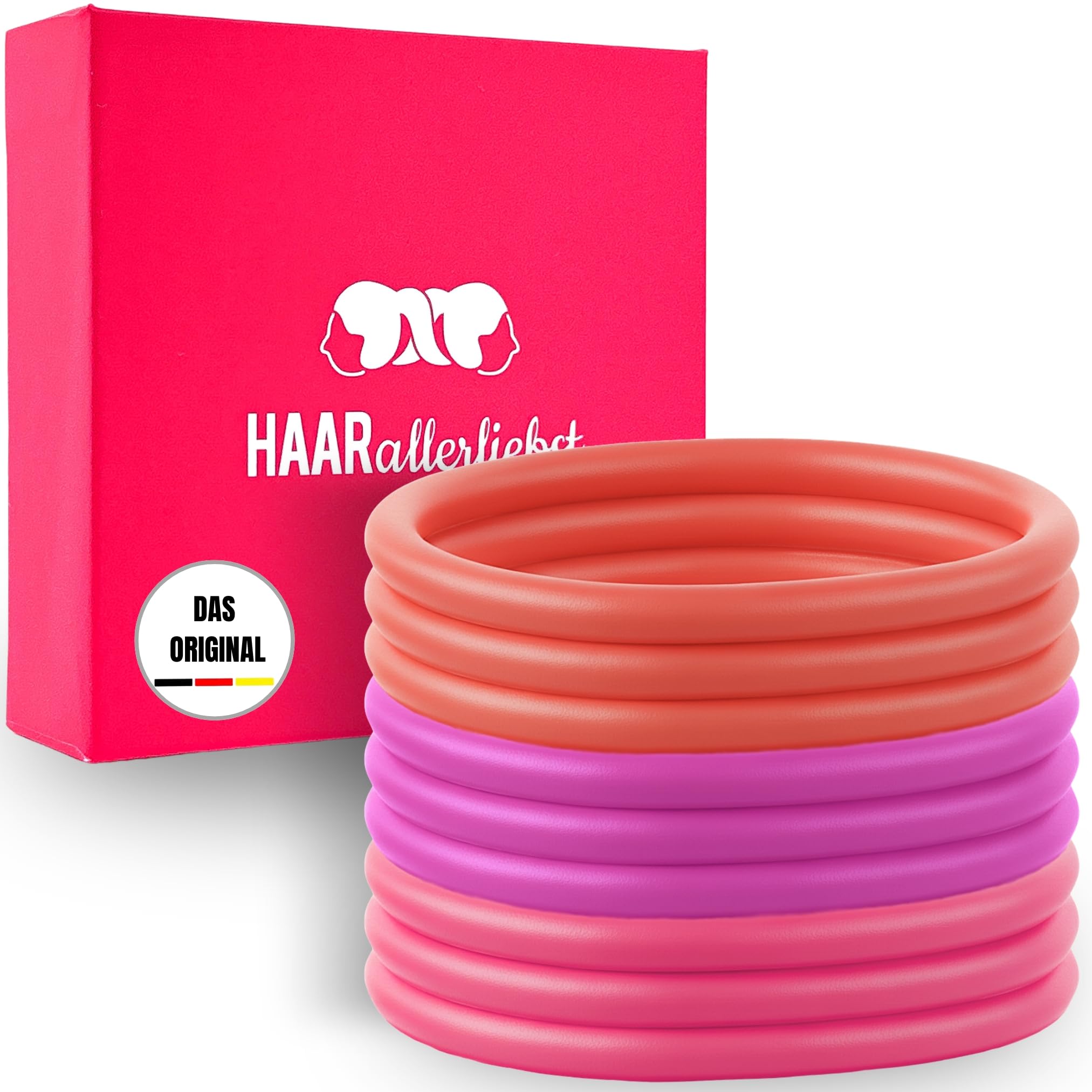 HAARallerliebst® unisex Silikon Haargummis 9 Stück - Premium Haargummi Zopfgummi pink coralle ultra starker Halt - Männer Herren Damen Mädchen