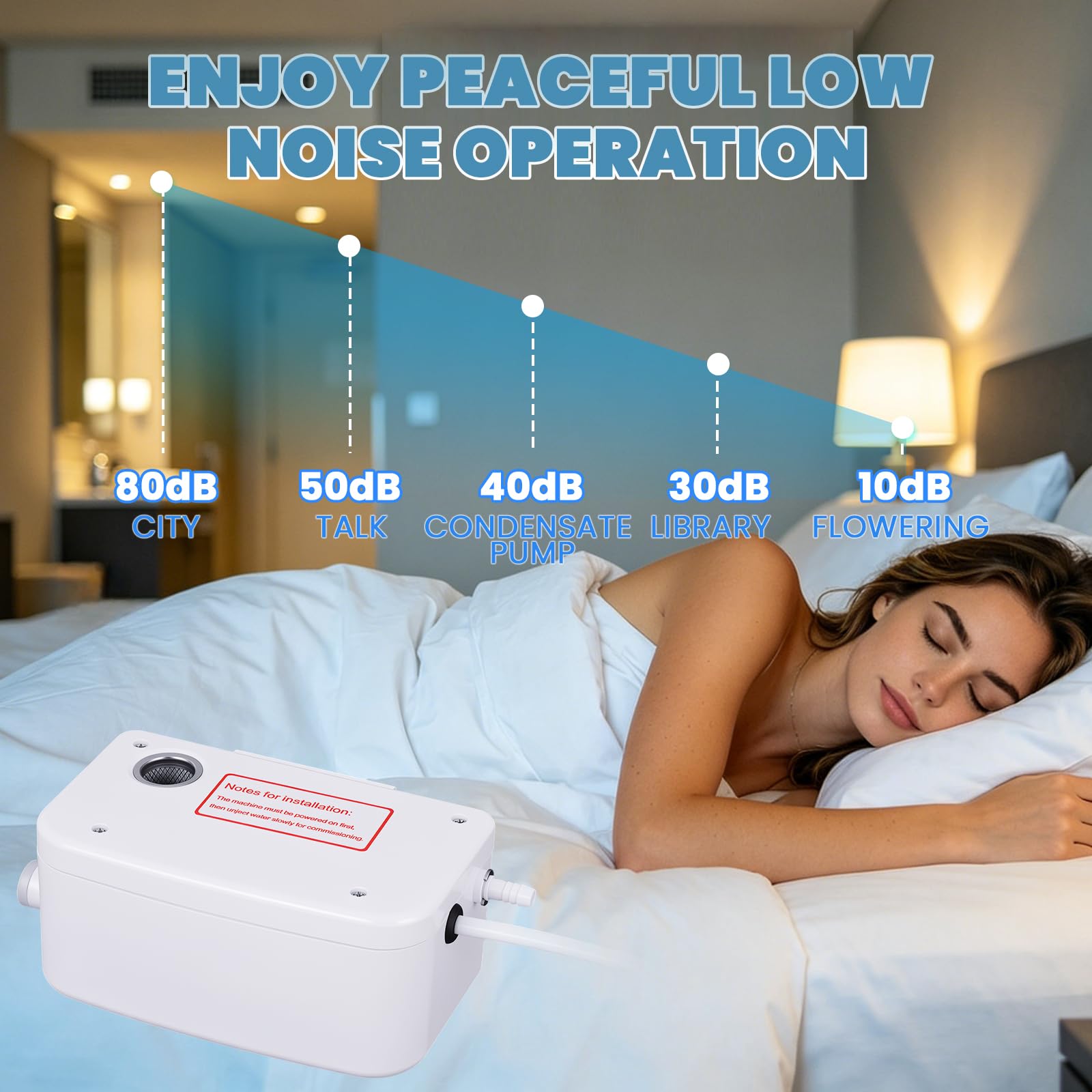 BAOSHISHAN Bomba de condensación, caudal 50 L/h, altura de descarga 12 m, incluye tubo de 5 m, bomba de agua de condensación adecuada para aire acondicionado de 8 kW