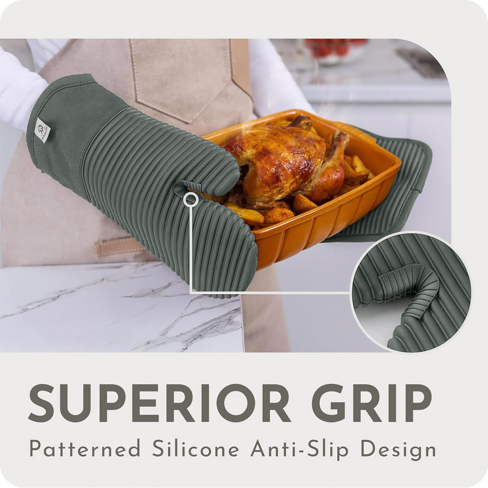 Juego de guantes de horno y agarraderas de silicona extralargos | Resistente al calor 260.0 °C sin BPA, almohadillas calientes de silicona de grado alimenticio y manoplas de cocina | Juego de 4