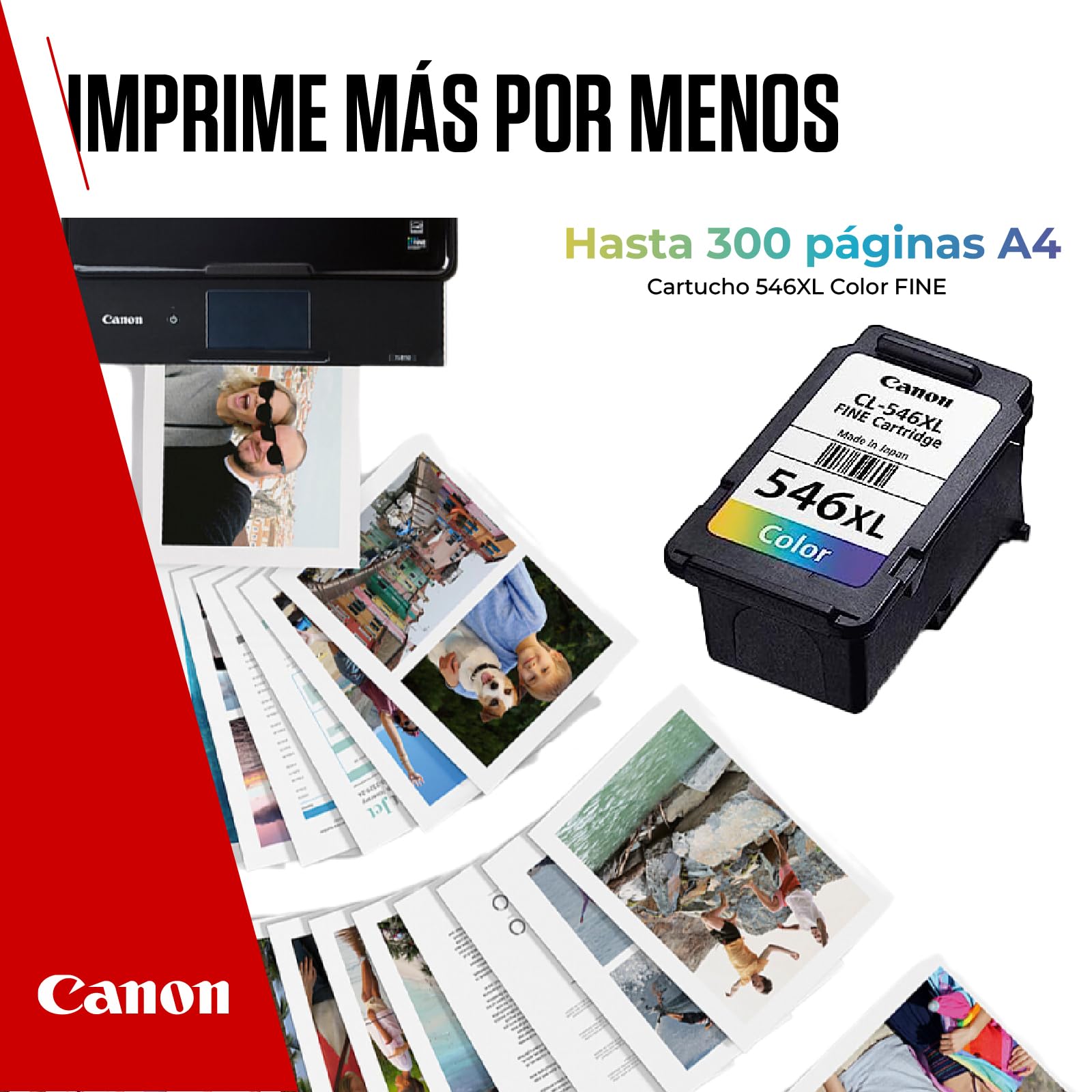Canon Cartucho de Tinta Color de Alto Rendimiento CL-546XL Original - Imprime hasta 300 Páginas A4 (1 Cartucho) - Compatible con Impresoras PIXMA