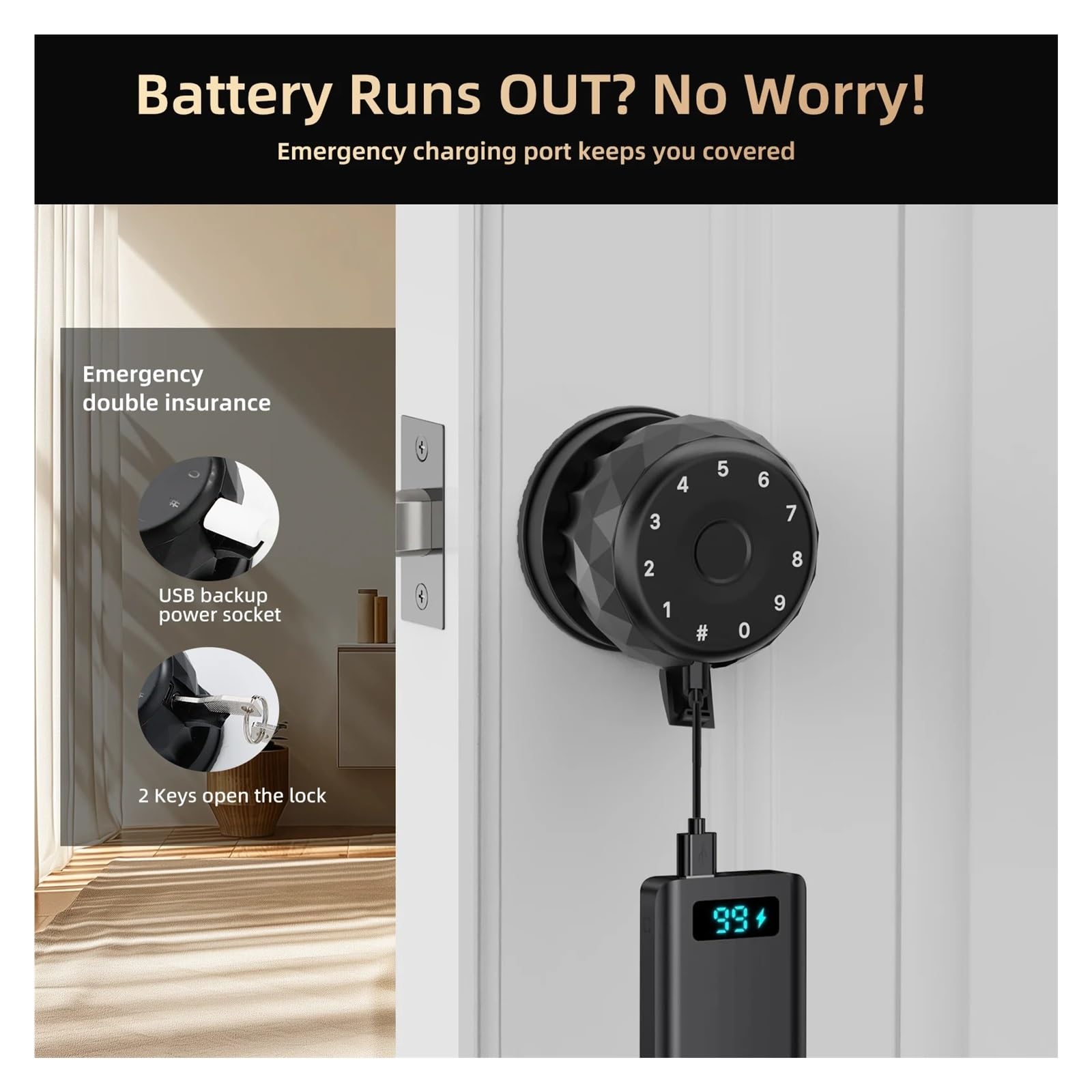 Cerradura de puerta inteligente, Cerradura de puerta inteligente con huella dactilar, TIPO C, puerto carga, Control aplicación, teclado pantalla táctil, bloqueo código acceso(Tt)