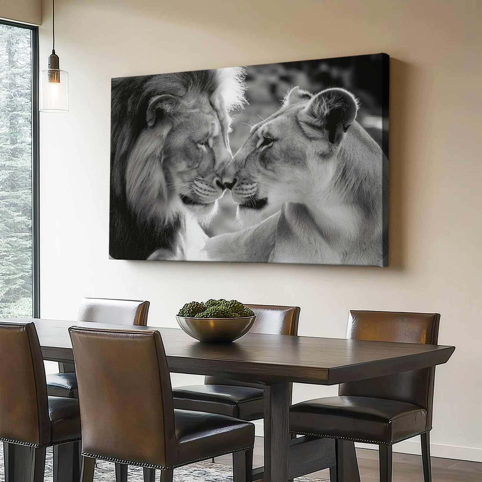 Cuadros de lienzo Animales Leones Enamorados patrón, Lienzos 150 x 50 cm (Sin marco) decorativos para salón dormitorio Cocina Pared, Cuadros de lienzo Gris fondo