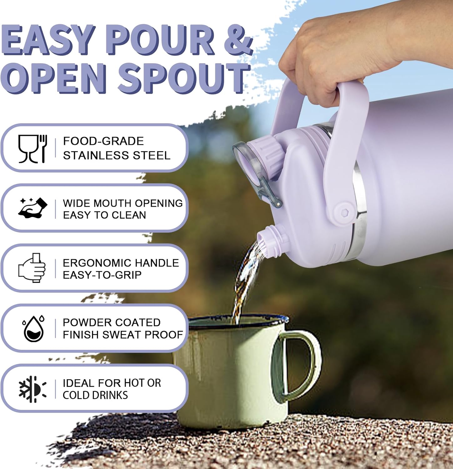 1 Gallon Insulated Water Bottle with Handle, 135 oz Double Vacuum Stainless Steel Water Jug for Hot & Cold Drinks, Leak-Proof Large Wide Mouth Water Flask for Travel, Gym, Biking (Light Purple) - Image 4