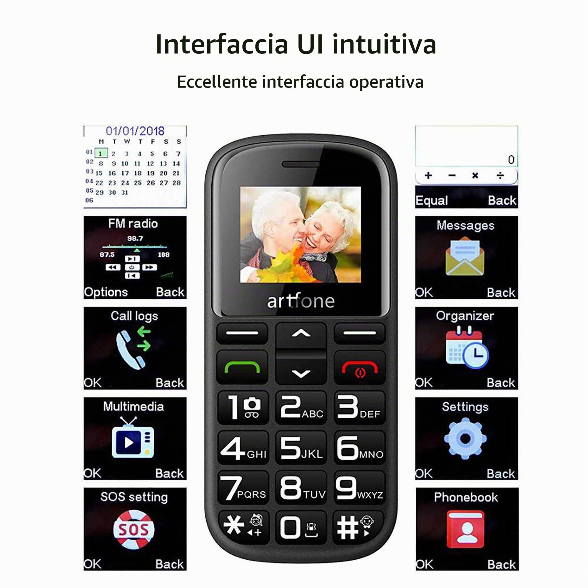 ARTFONE CS182 Telefono Anziani Tasti Grandi | Base ricarica | Funzione SOS