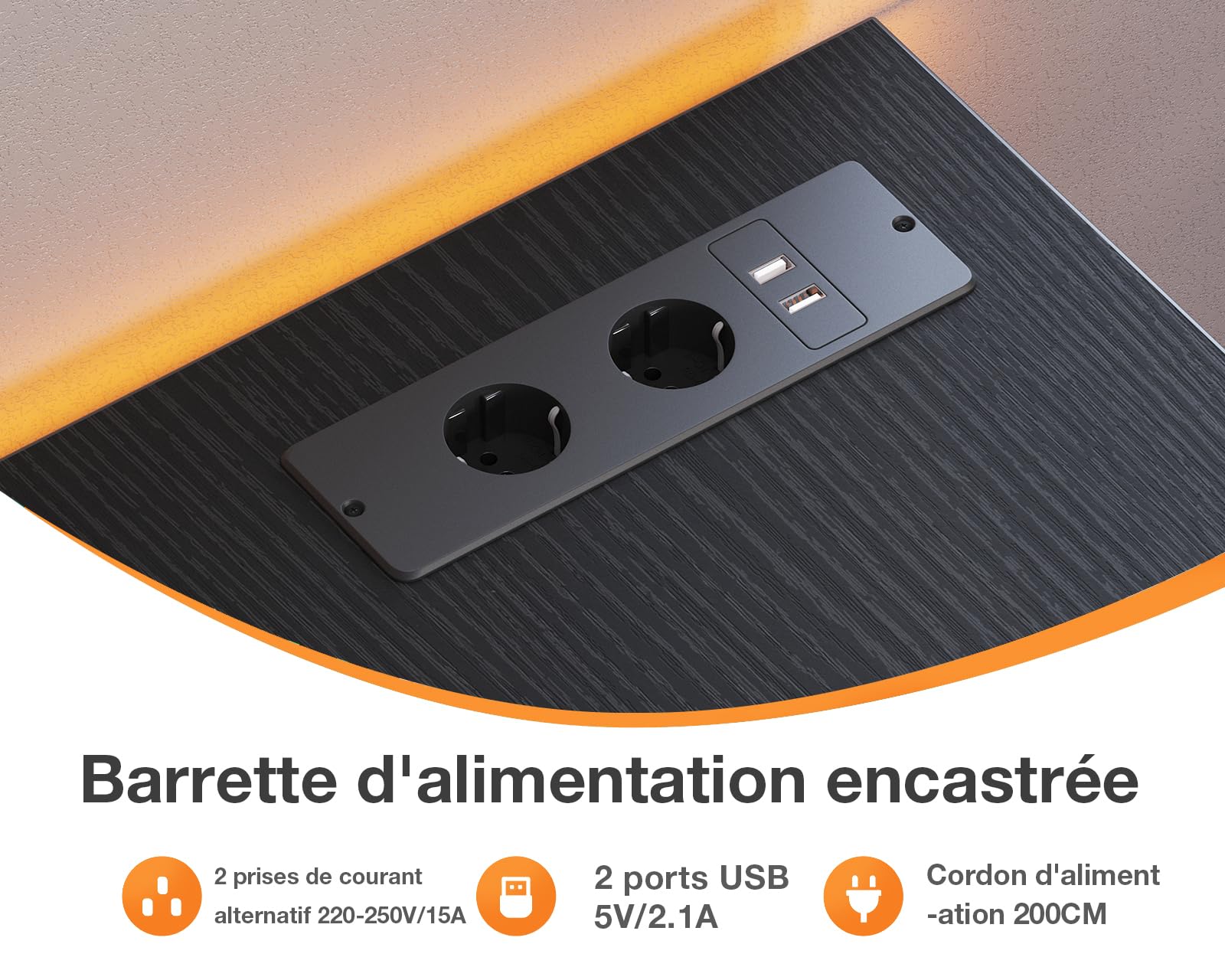 ODK Narożne biurko z USB i szufladami (czarne, 155 x 110 cm)