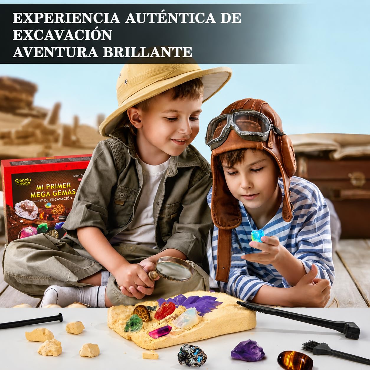 Mi Primer Kit de Excavación de Gemas para Niños, Minerales para Niños, 15 Minerales y Piedras Preciosas, Exploración Minerales Regalo para Niños Niñas 6-12 Años