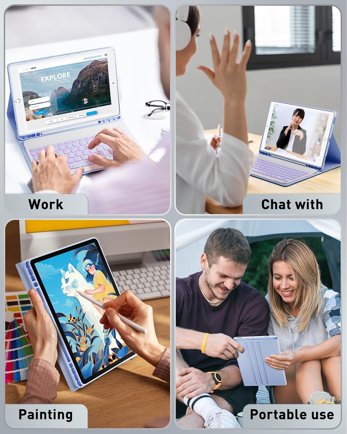 for iPad 9th / 8th / 7th Generation 10.2 inch & iPad Air 3rd Gen & iPad Pro 10.5 inch Case with 7 Color Backlit Keyboard - Built in Pencil Holder with Mouse (Purple)
