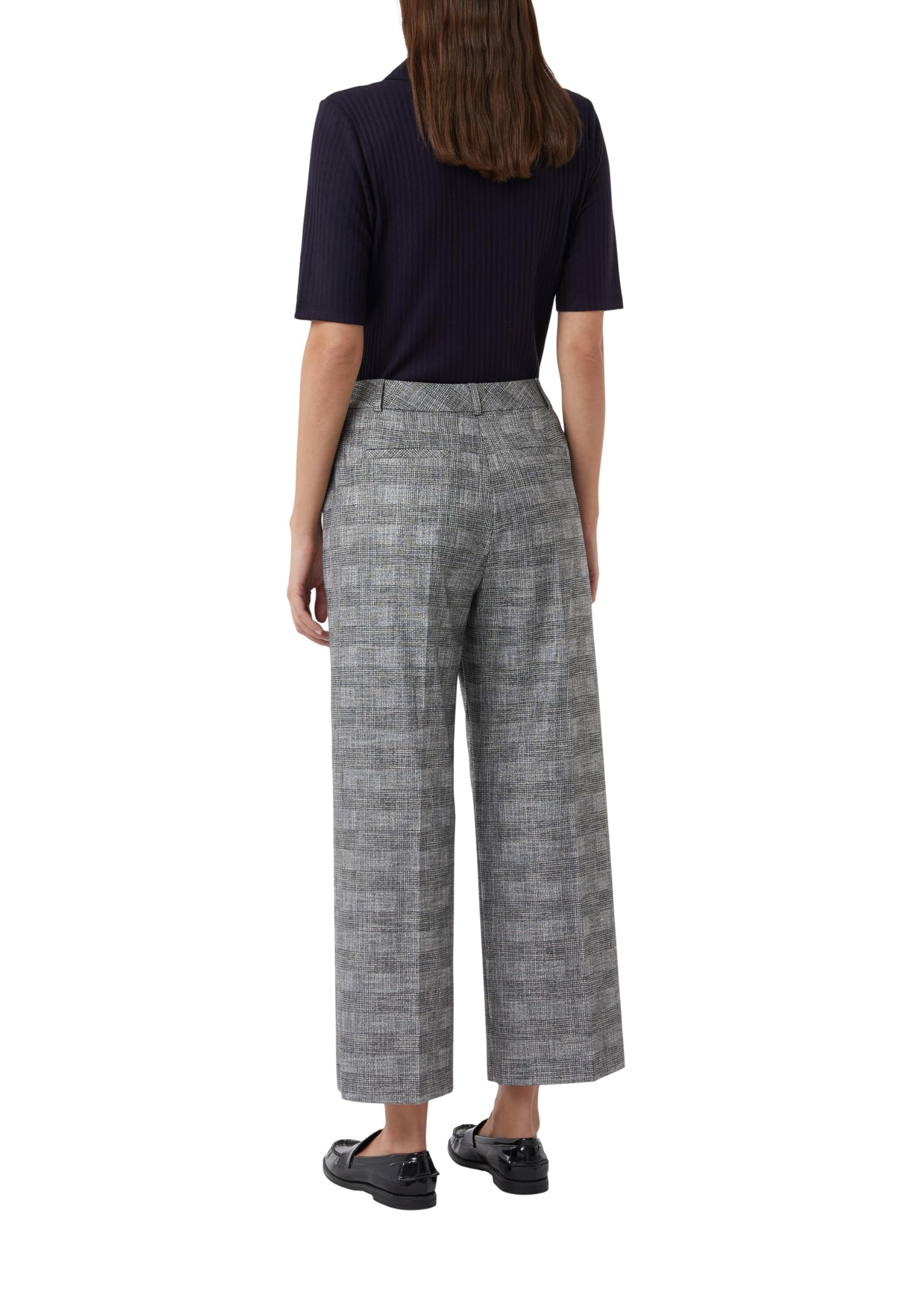 Comma Damen Hose Ankle-Hose mit Wide Leg und Karomuster