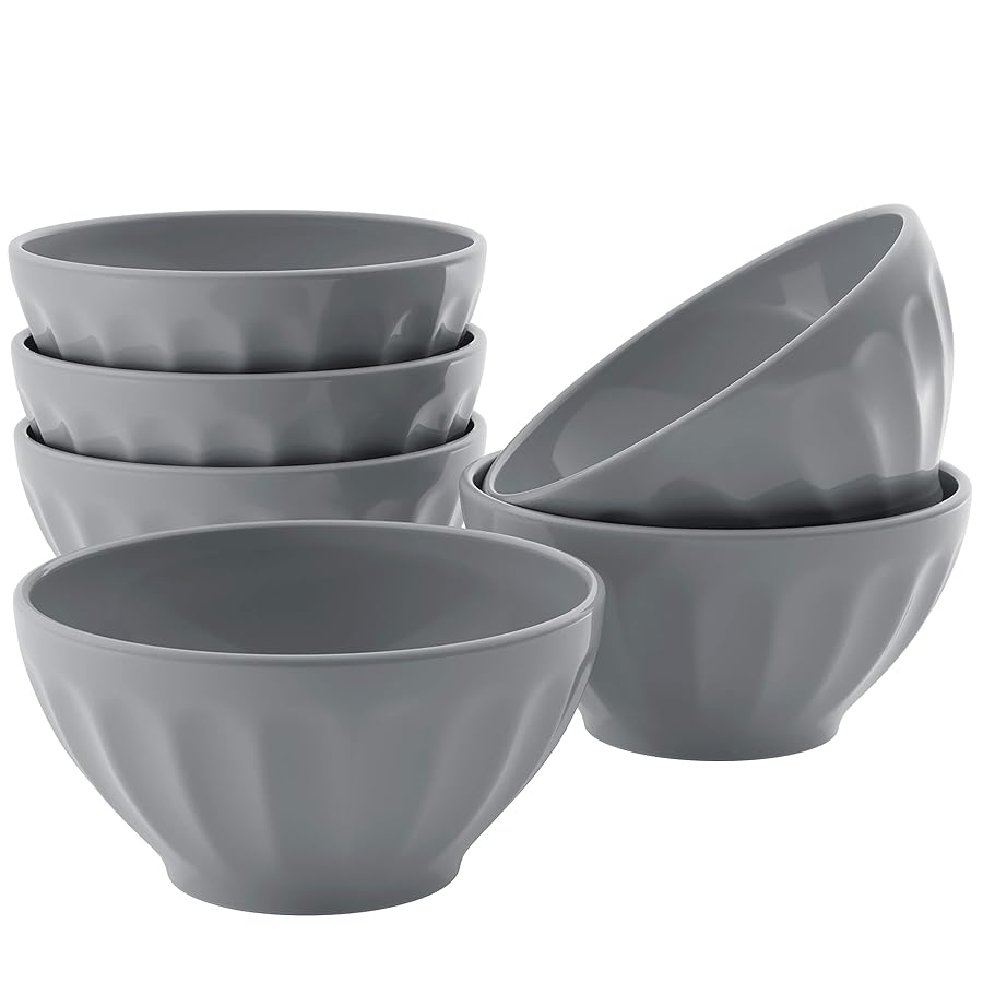 KooK Cereal Bowl, Bowls for Kitchen, Set of 6, Ceramic, for Soup, Pasta, Salad, Dessert, Dinnerware Bowls, Microwave and Dishwasher Safe, 20 Oz, (Powder Grey) - image 1