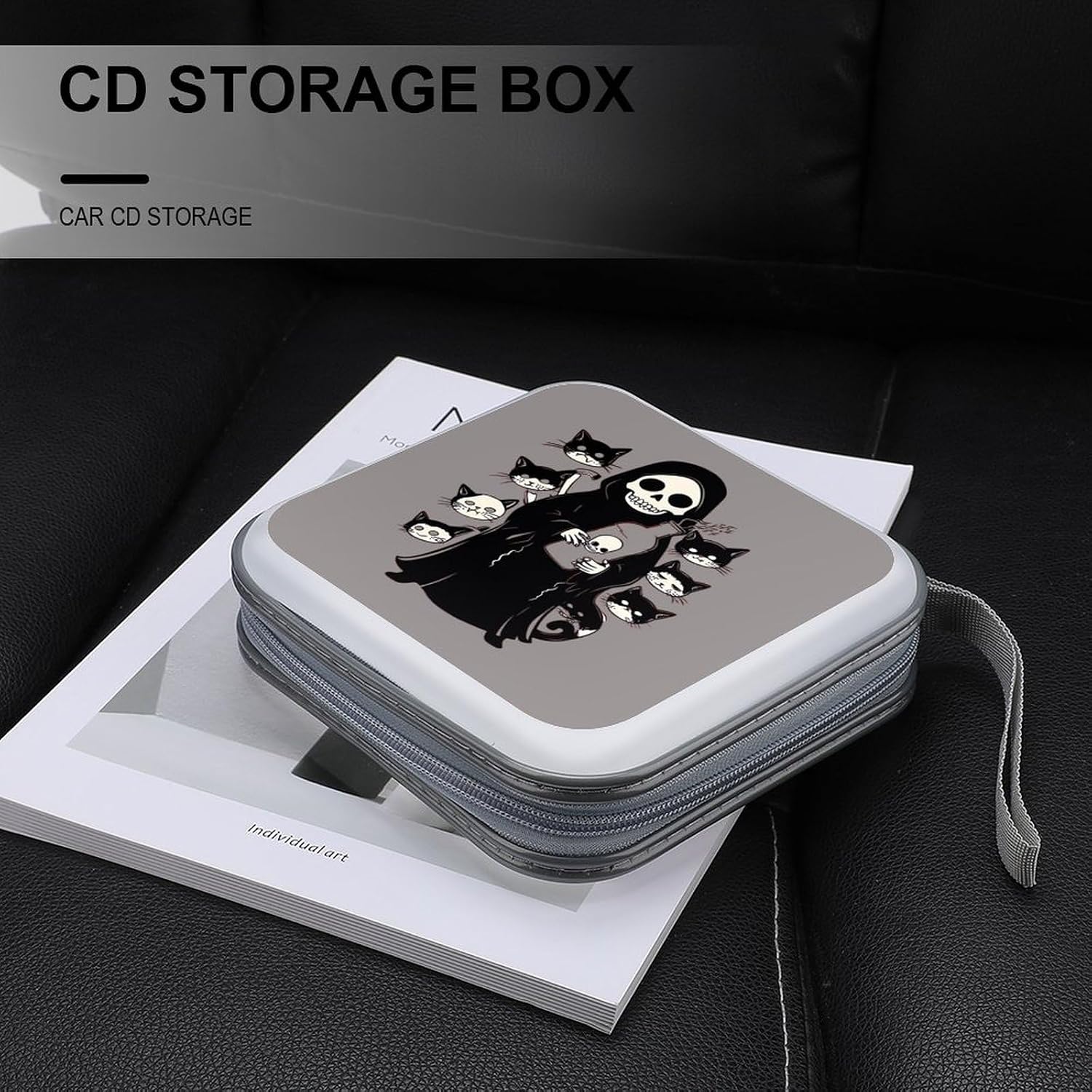 Cat Skull Death CD Case Portable DVD Storage Box CD Wallet Holder Binder Organizer for Car Home