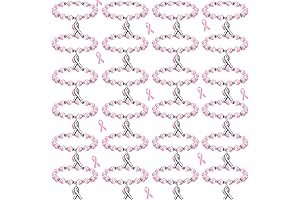 24 Pcs Pink Beaded Breast Cancer Awareness Gifts For Women Bracelets