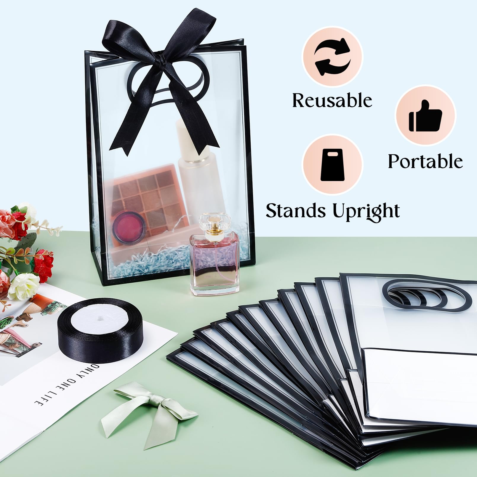 EXTRAPINS 12 Stück Geschenkbeutel Tragetaschen Mit Henkel Schwarz 26 X 18Cm