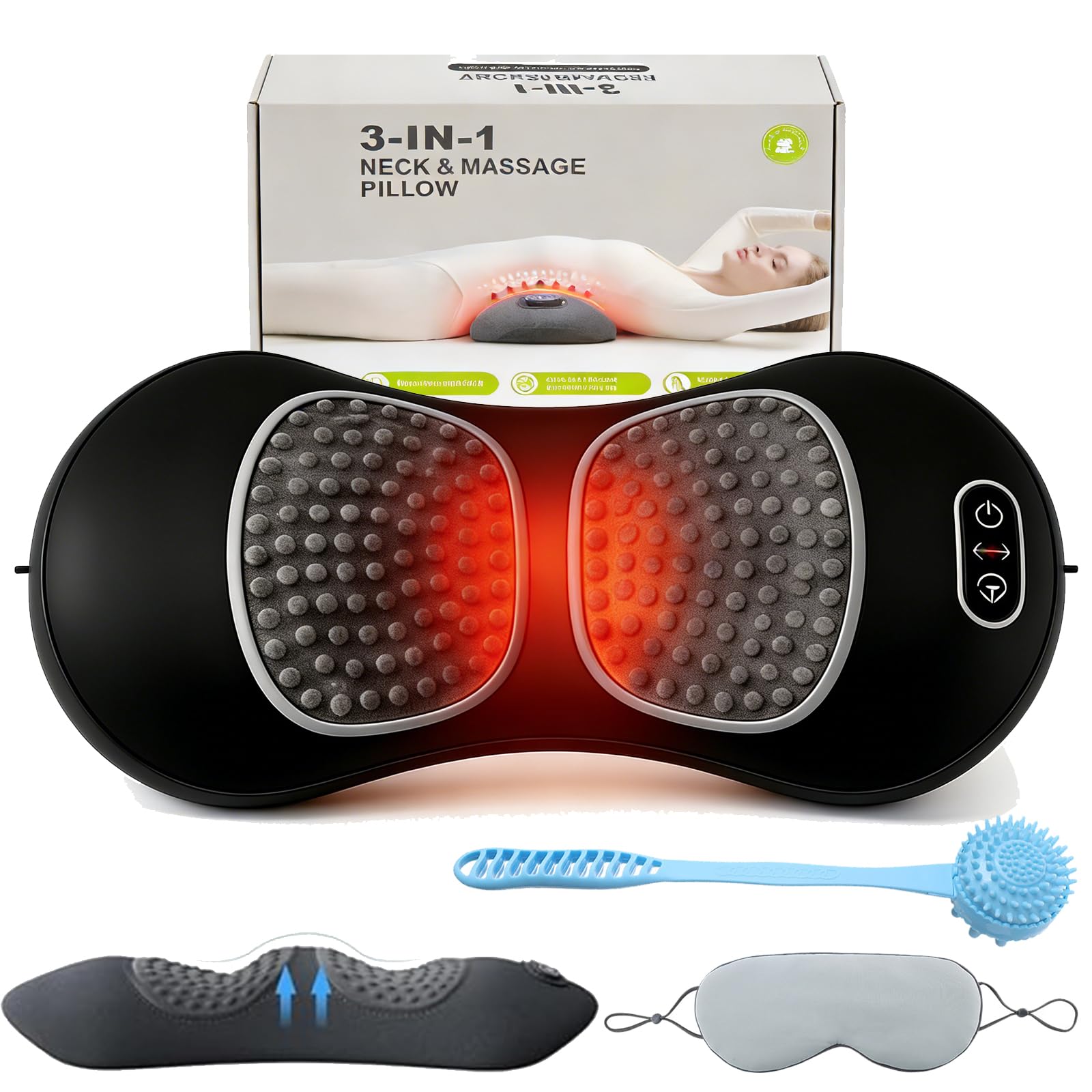 Masajeador de espalda Triple Fusion, Theraback 3 en 1, terapia de espalda, masajeador de espalda 3 en 1, para aliviar el dolor, con levantamiento de tracción, vibración y calor (negro)