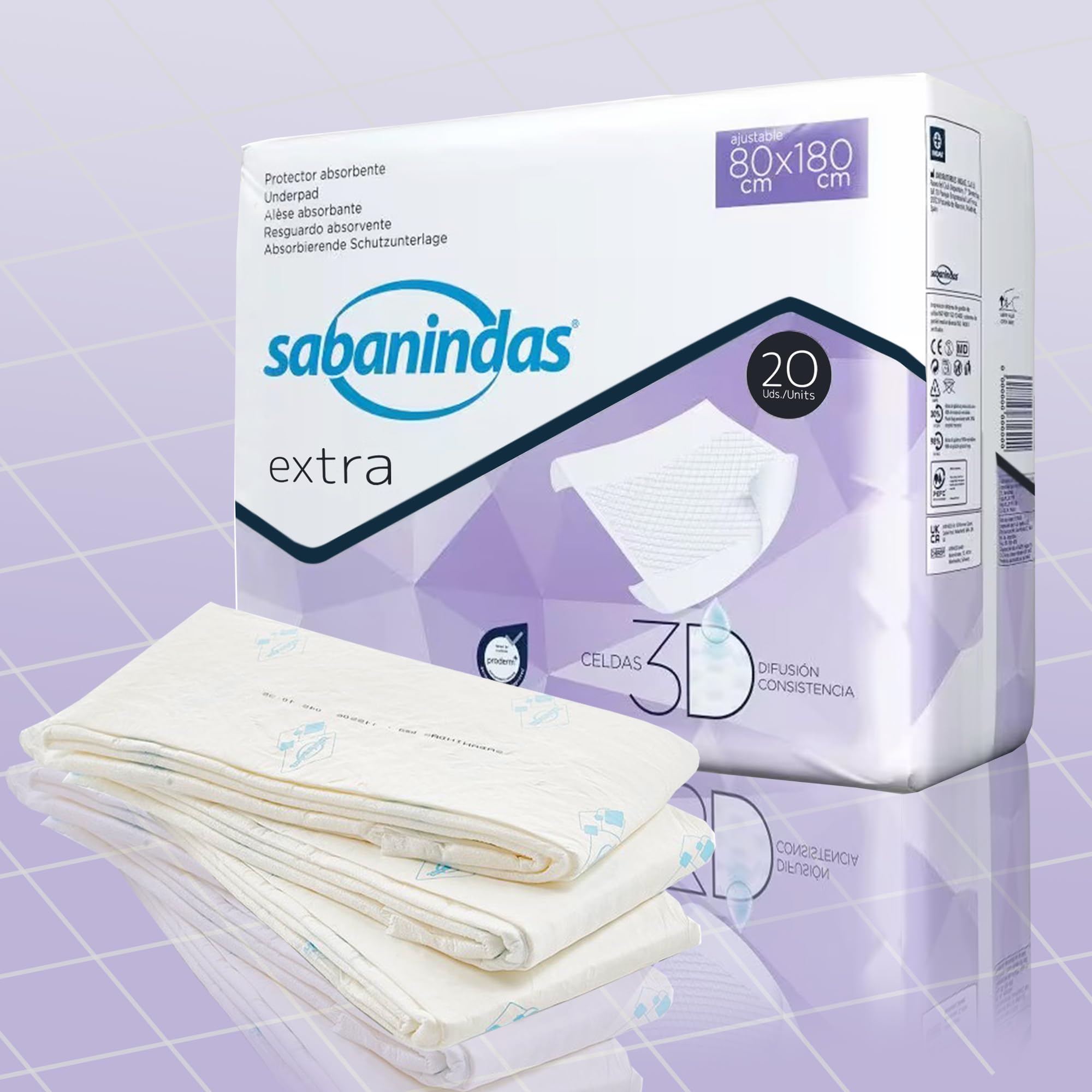 SABANINDAS Protectores de Cama Desechables Extra, 80 x 180 cm | 6 x 20 Unidades, Impermeables y Absorbentes, Para Adultos y Bebés, Ideal para Incontinencia