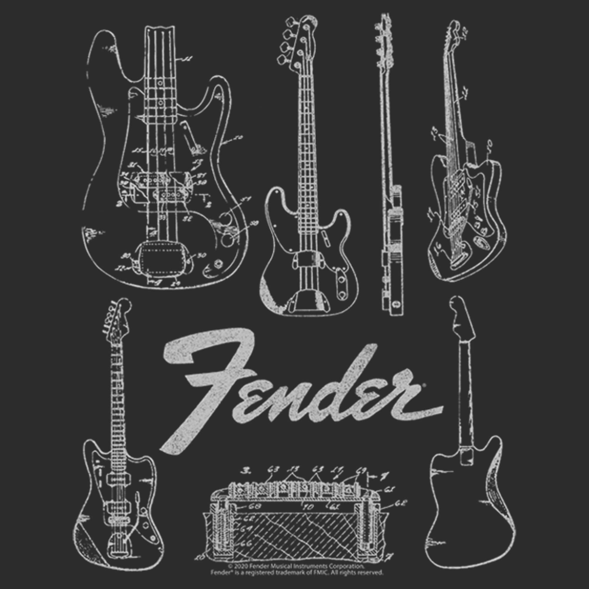 Women's Fender Guitar Chart T-Shirt - Black - 2X Large