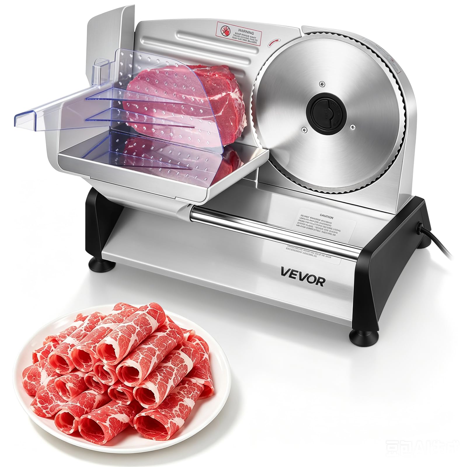 VEVOR Allesschneider Fleischschneider 200 W elektrische Aufschnittmaschine mit 19 cm Klinge, Fleischschneidemaschine mit 0–15 mm einstellbarer Dicke, für gefrorenes Fleisch Schinken Prime Steak Küche, Haushalt & Wohnen