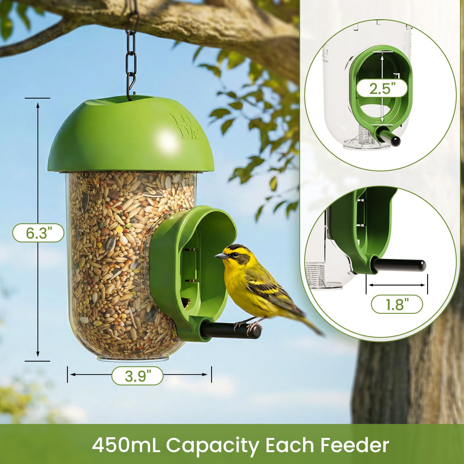 LONA - Comederos para pájaros para exteriores, paquete de 2, alimentador de pájaros a prueba de ardillas con múltiples métodos de colgar, silo de alimentación de pájaros silvestres para exteriores, 1