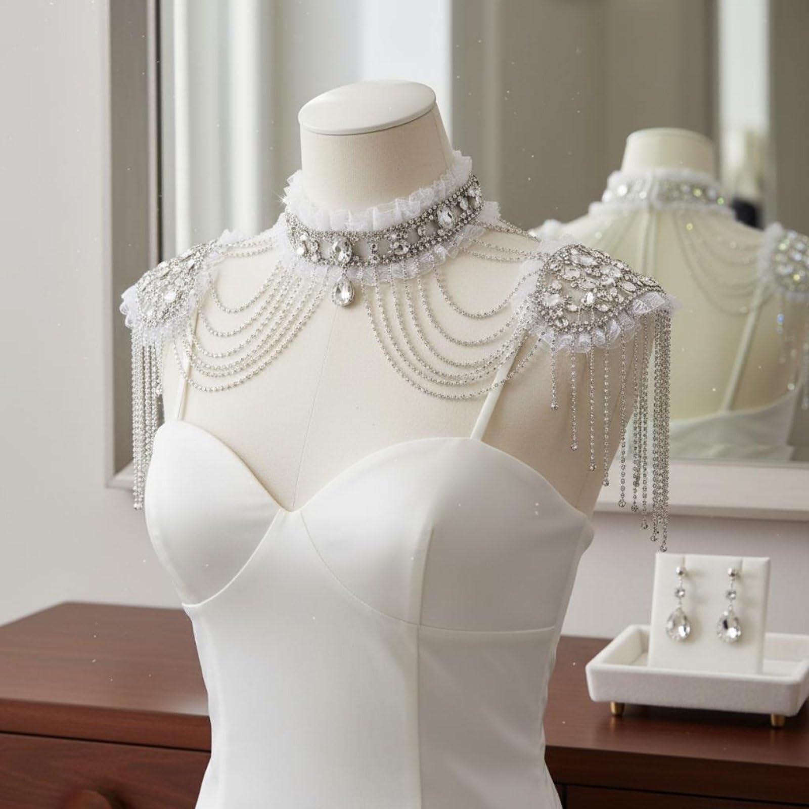 perfeclan Joyería de Hombro Nupcial Cadena de Hombro Gargantilla Collares Nupcial con Finas en Aleación y Estrás Adecuada para Banquete Presentaciones