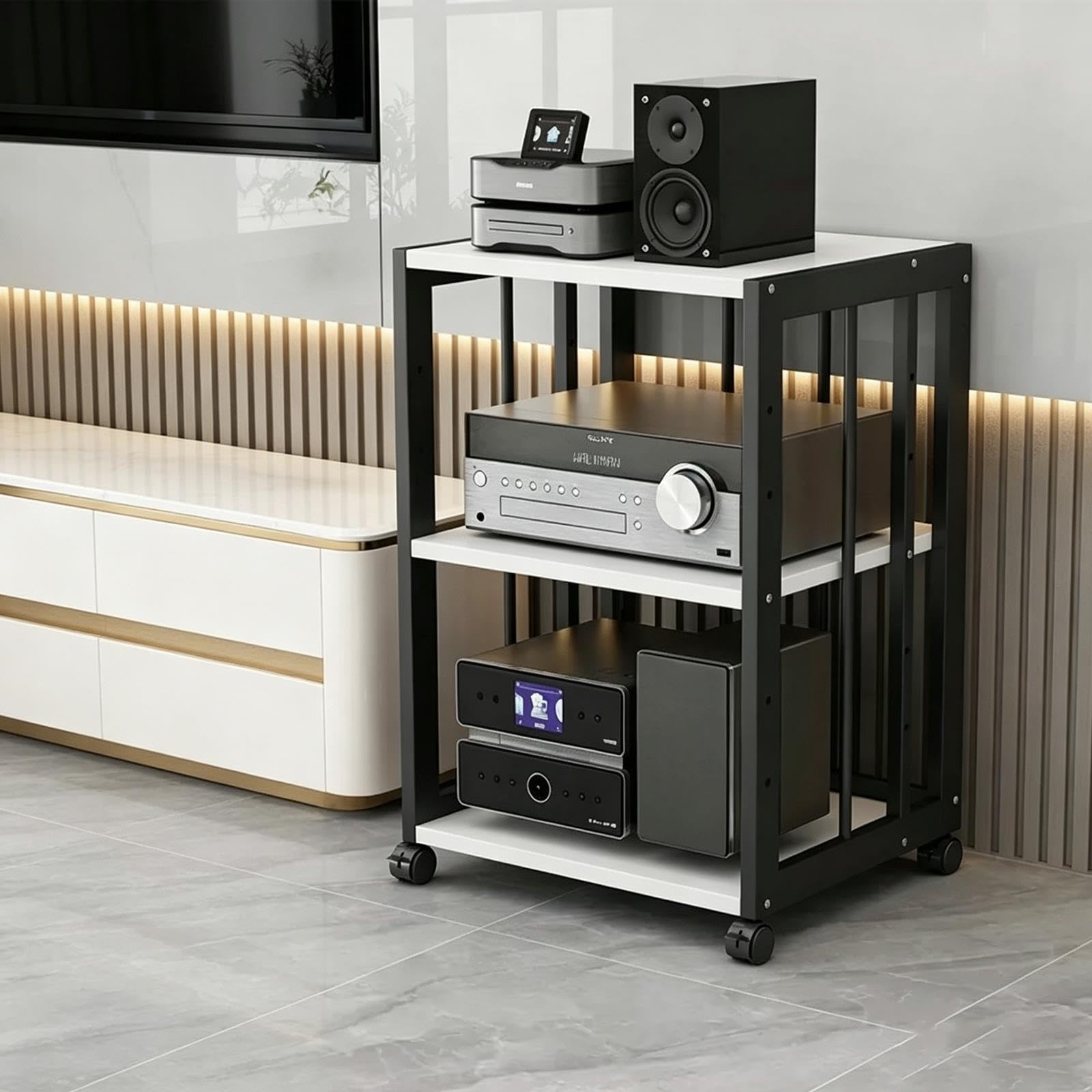 Rack estéreo Modular con estantes Regulables para Equipos Audio