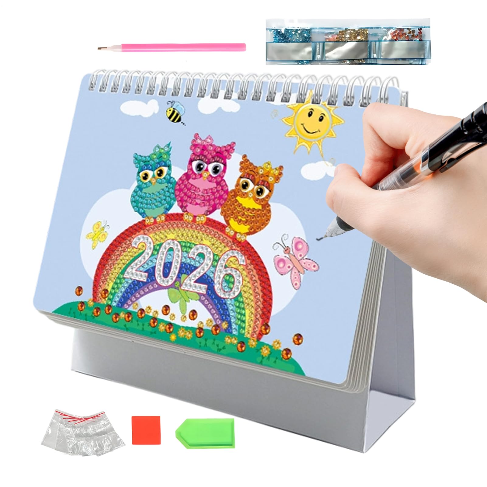2026 Stand-Up 5D Diamond Art Desk Calendar stand-up 5D diamond calendar for office Craft Page Function 19.5 * 17cm Full-Year 2026 for Home Living Rooms Office Reception Areas