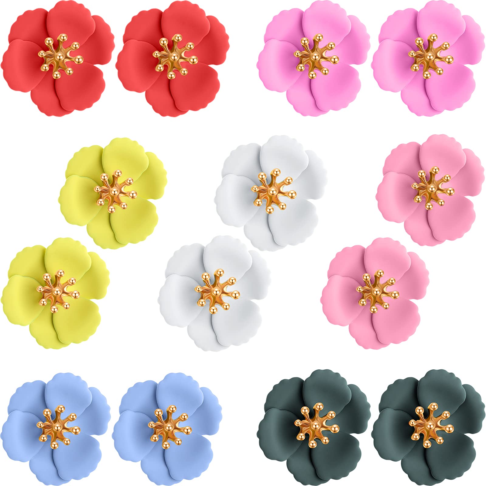 7 Pairs Beach Boho Flower Stud Earrings for Women, Flower Shaped Daisy Earrings with Gold Bud